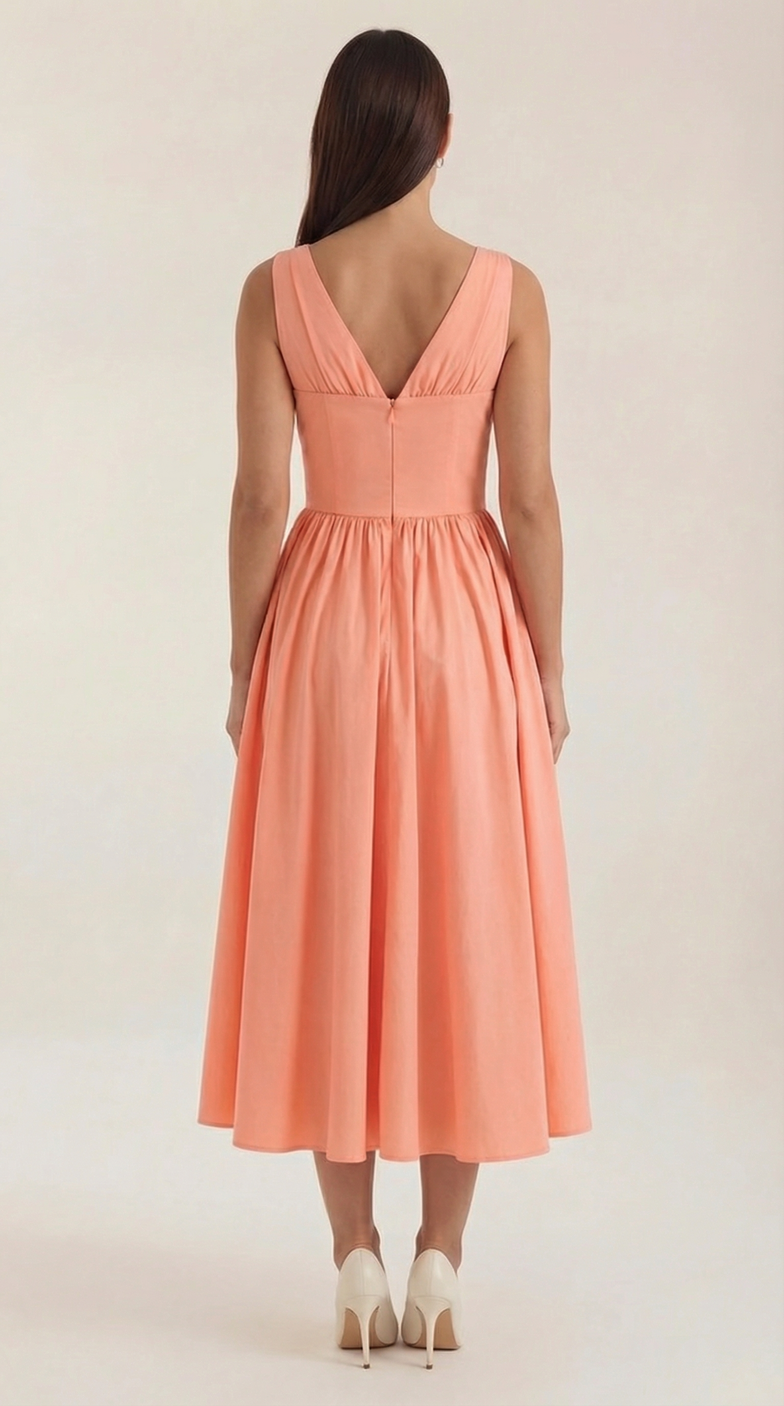 Cassiopeia Women's Plunge V-Neck Fitted Bodice Midi Dress