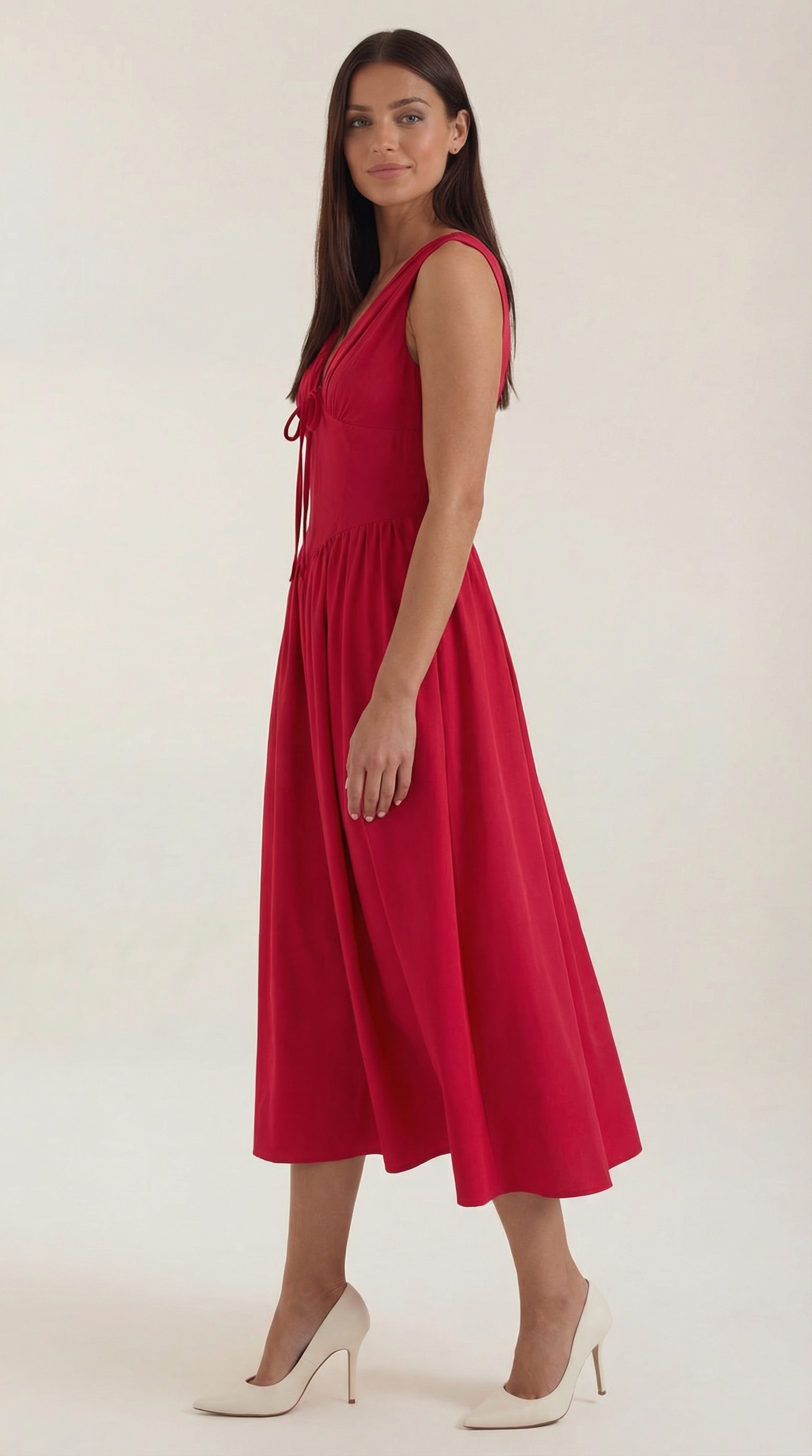 Cassiopeia Women's Plunge V-Neck Fitted Bodice Midi Dress