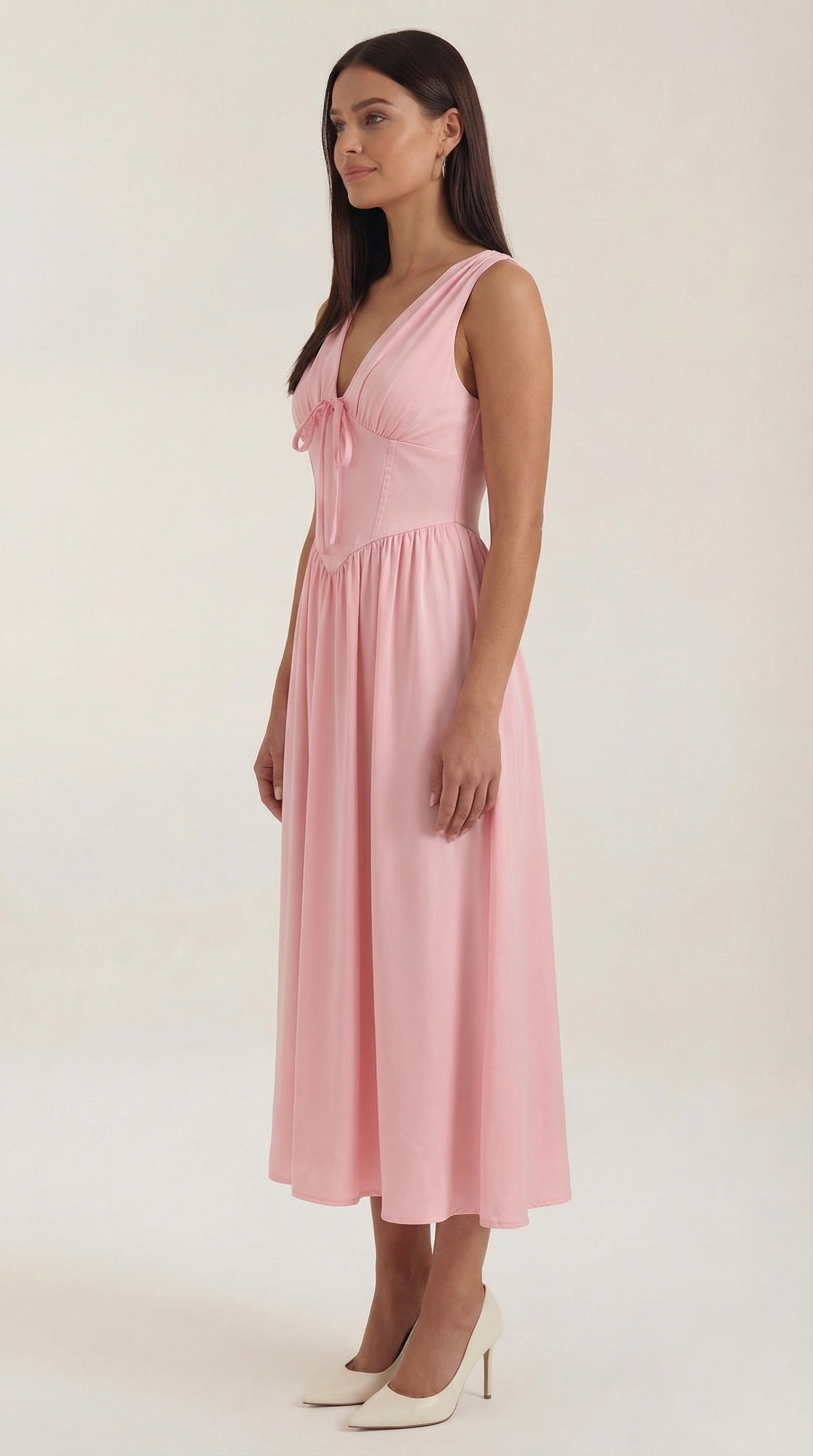 Cassiopeia Women's Plunge V-Neck Fitted Bodice Midi Dress