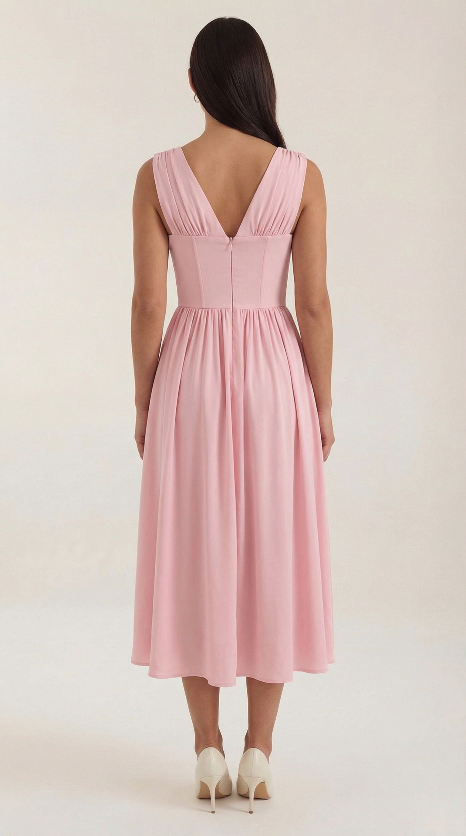 Cassiopeia Women's Plunge V-Neck Fitted Bodice Midi Dress