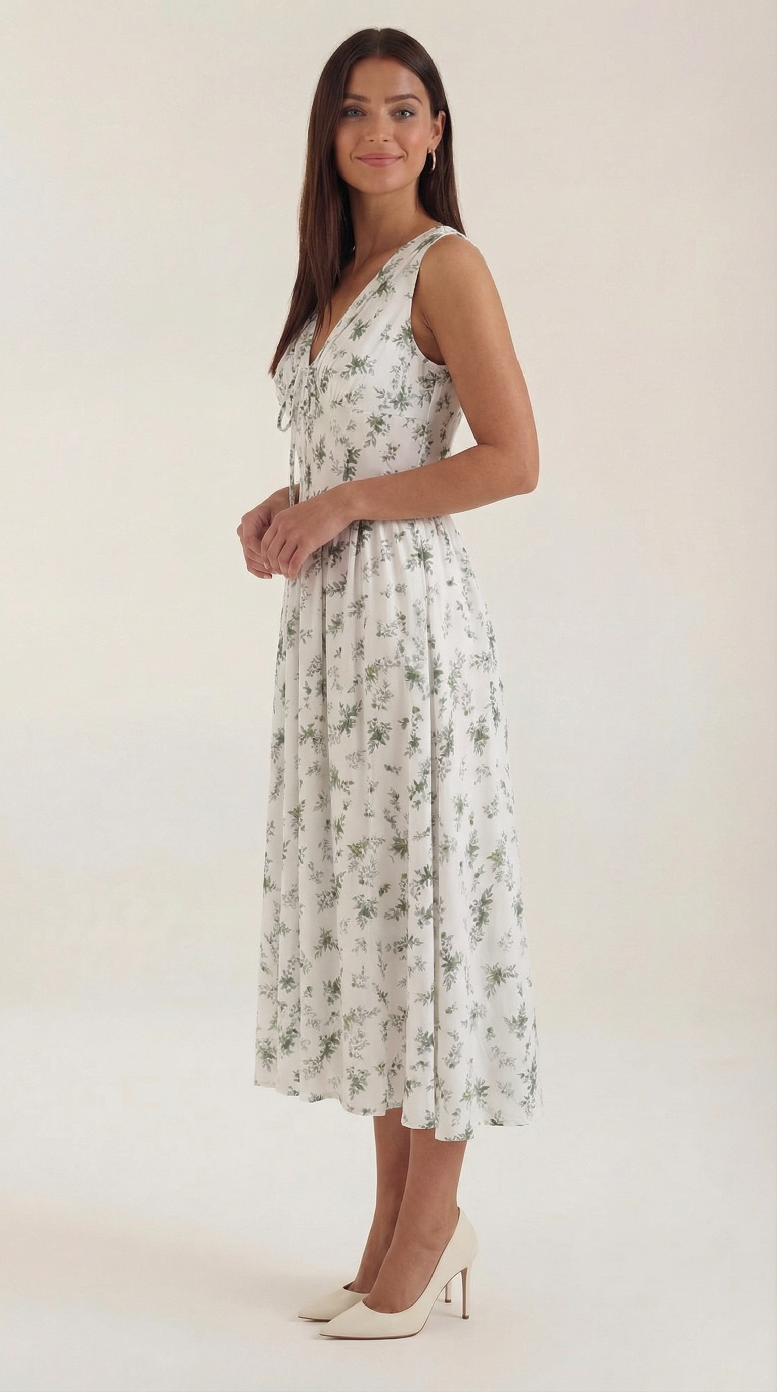 Cassiopeia Women's Plunge V-Neck Fitted Bodice Midi Dress