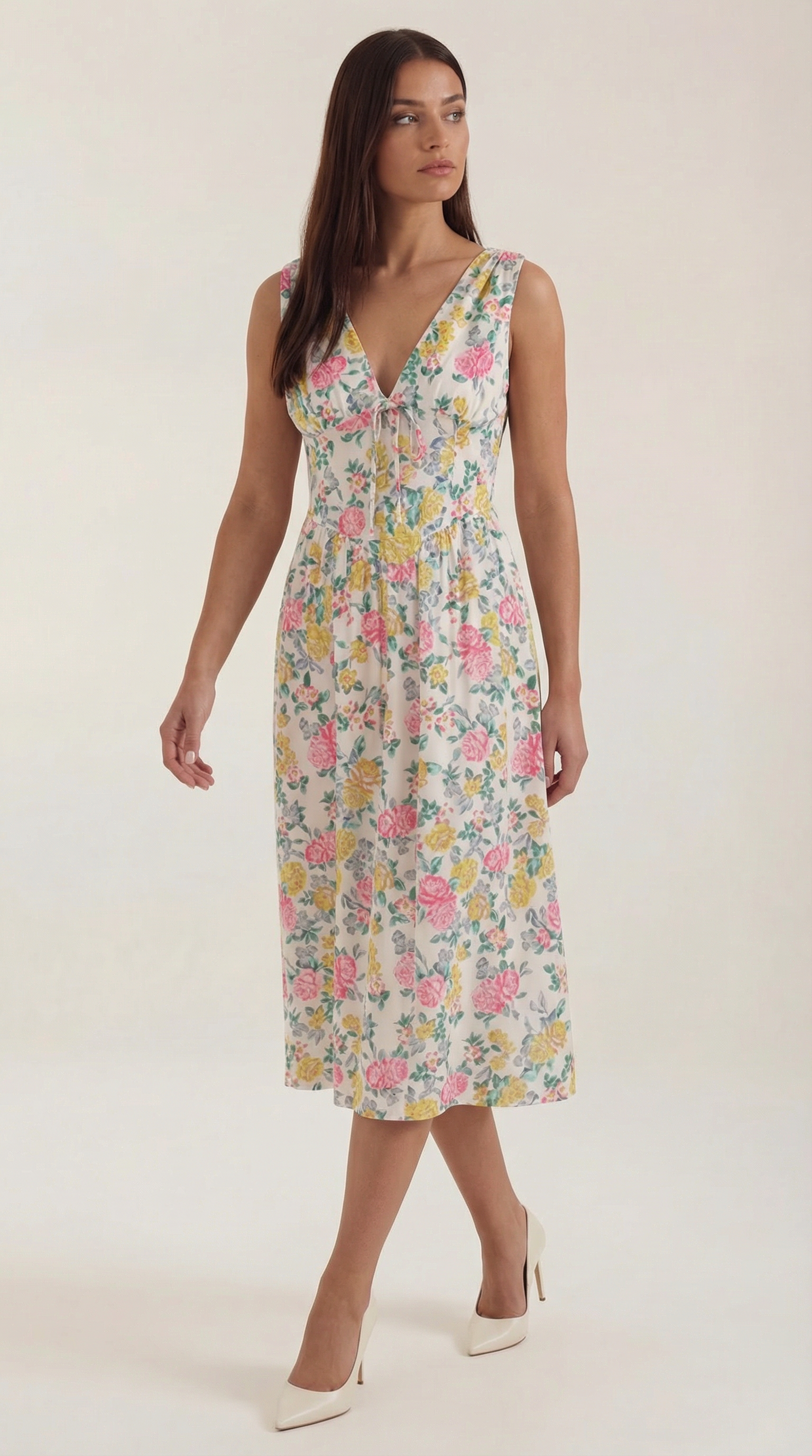 Cassiopeia Women's Plunge V-Neck Fitted Bodice Midi Dress - Mint Green