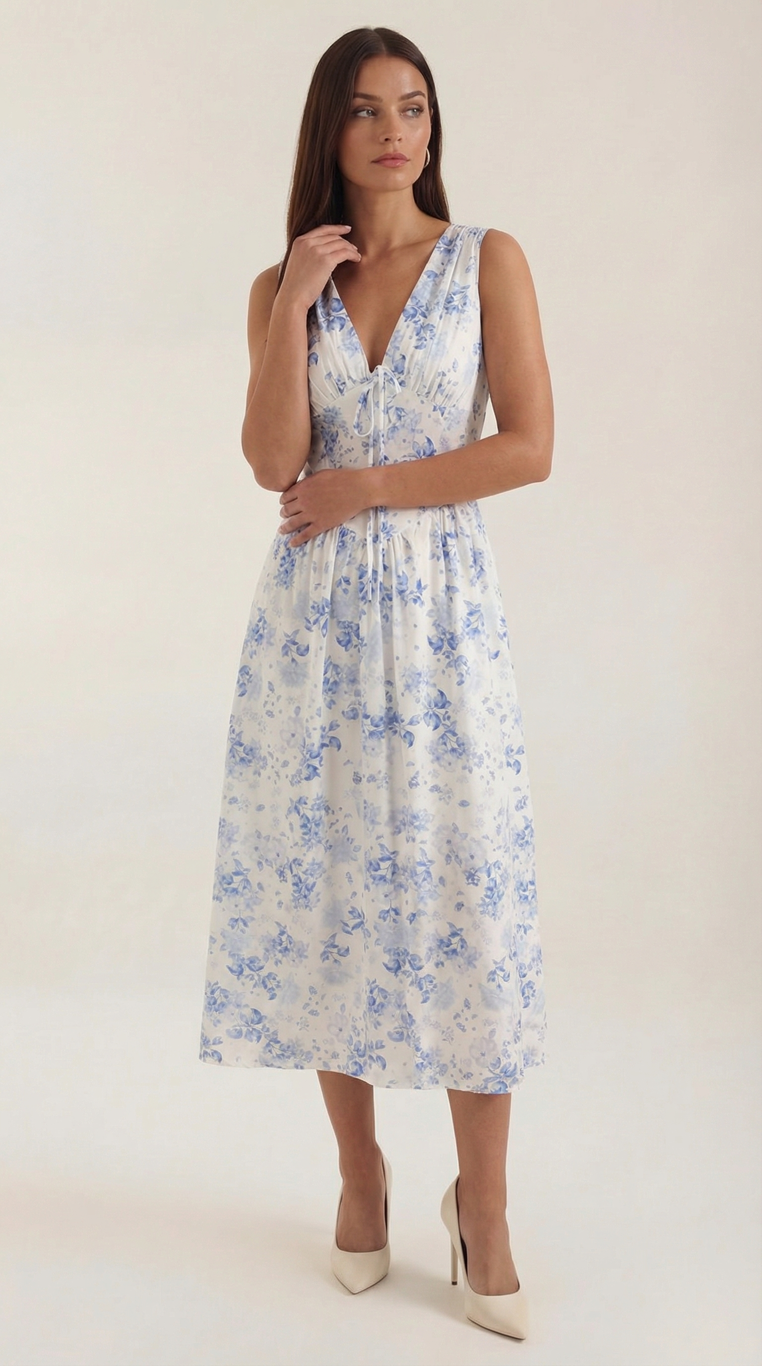 Cassiopeia Women's Plunge V-Neck Fitted Bodice Midi Dress - Baby Blue