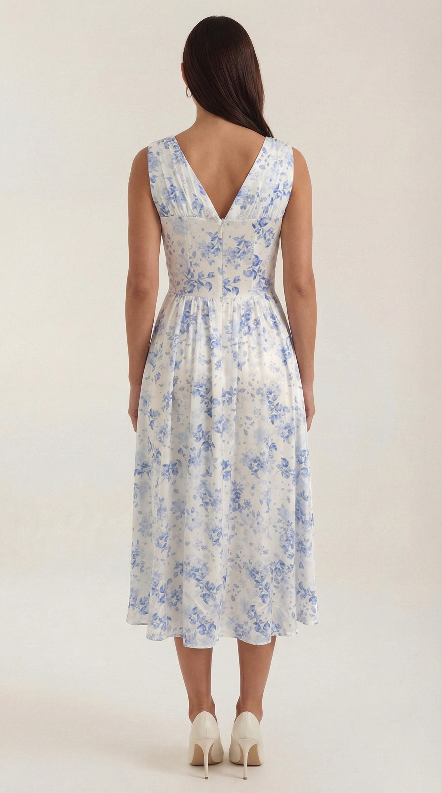 Cassiopeia Women's Plunge V-Neck Fitted Bodice Midi Dress