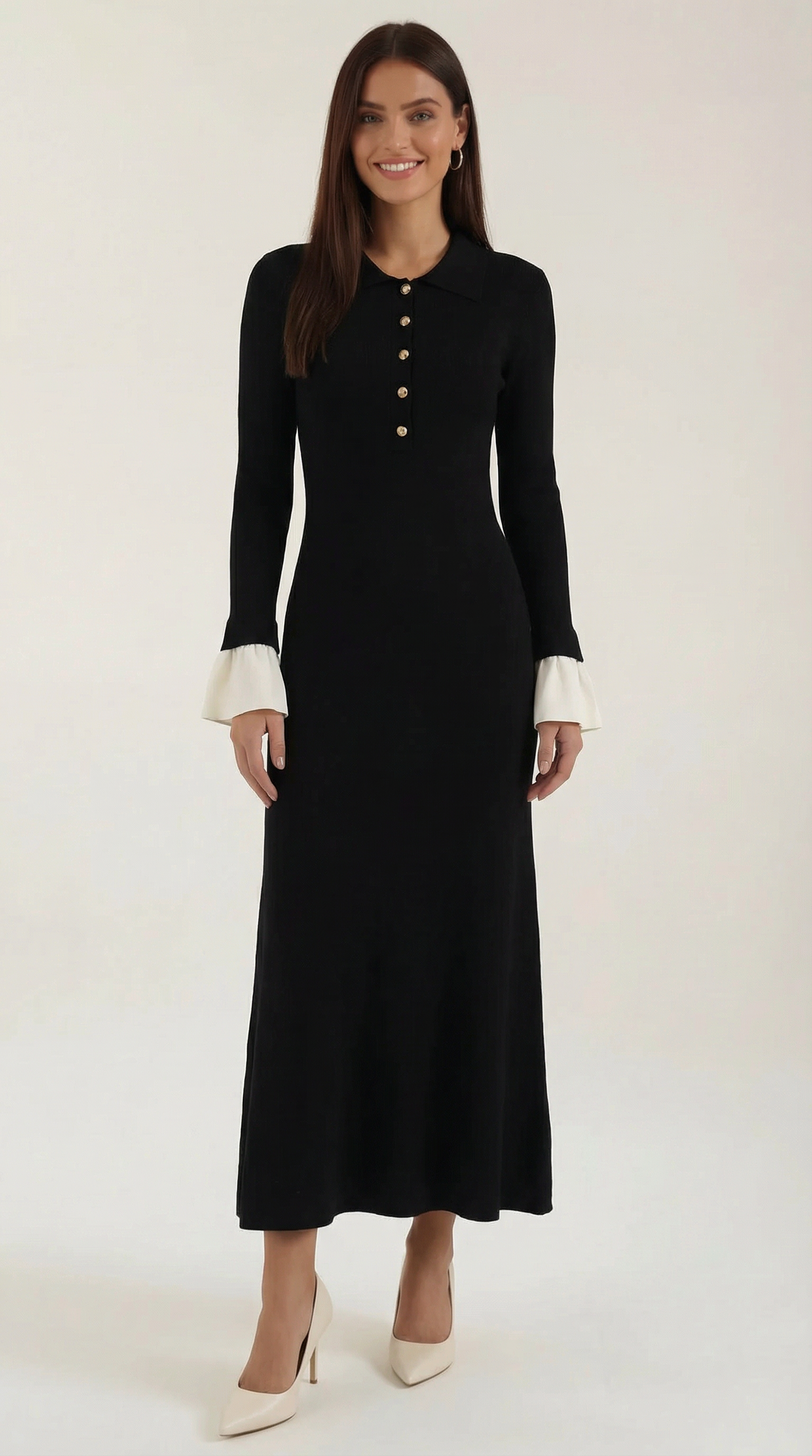 Charlotte Women's Contrast Cuff Knit Maxi Dress - Black