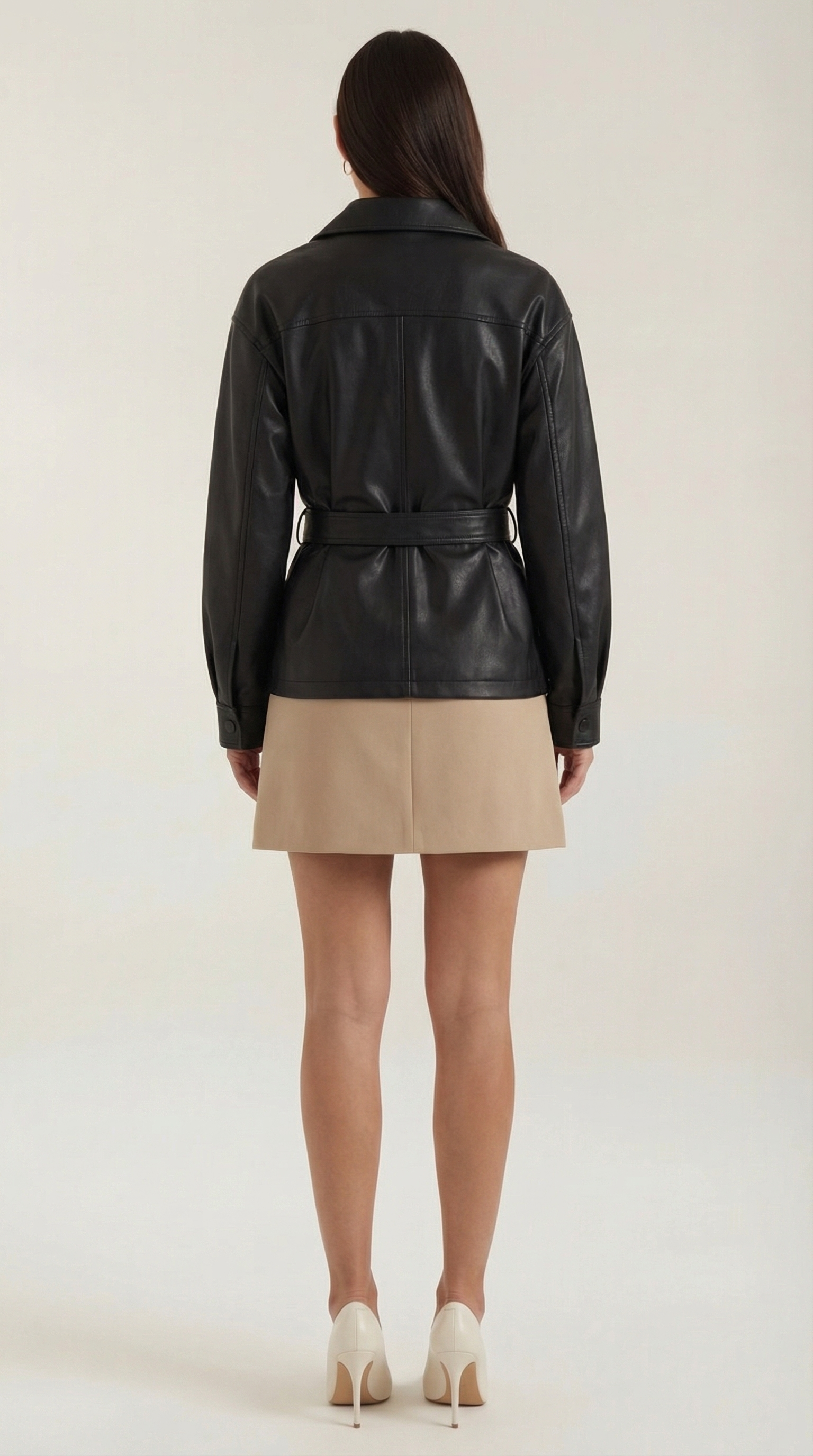 Christina Women's Belted Faux Leather Jacket with Pockets