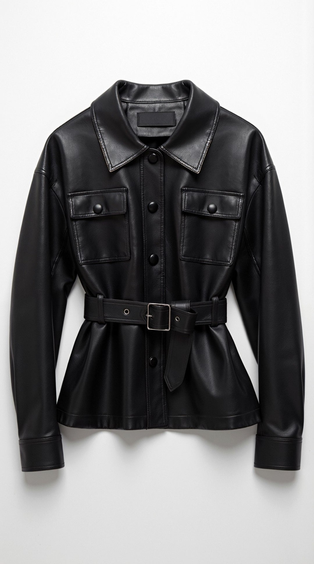 Christina Women's Belted Faux Leather Jacket with Pockets