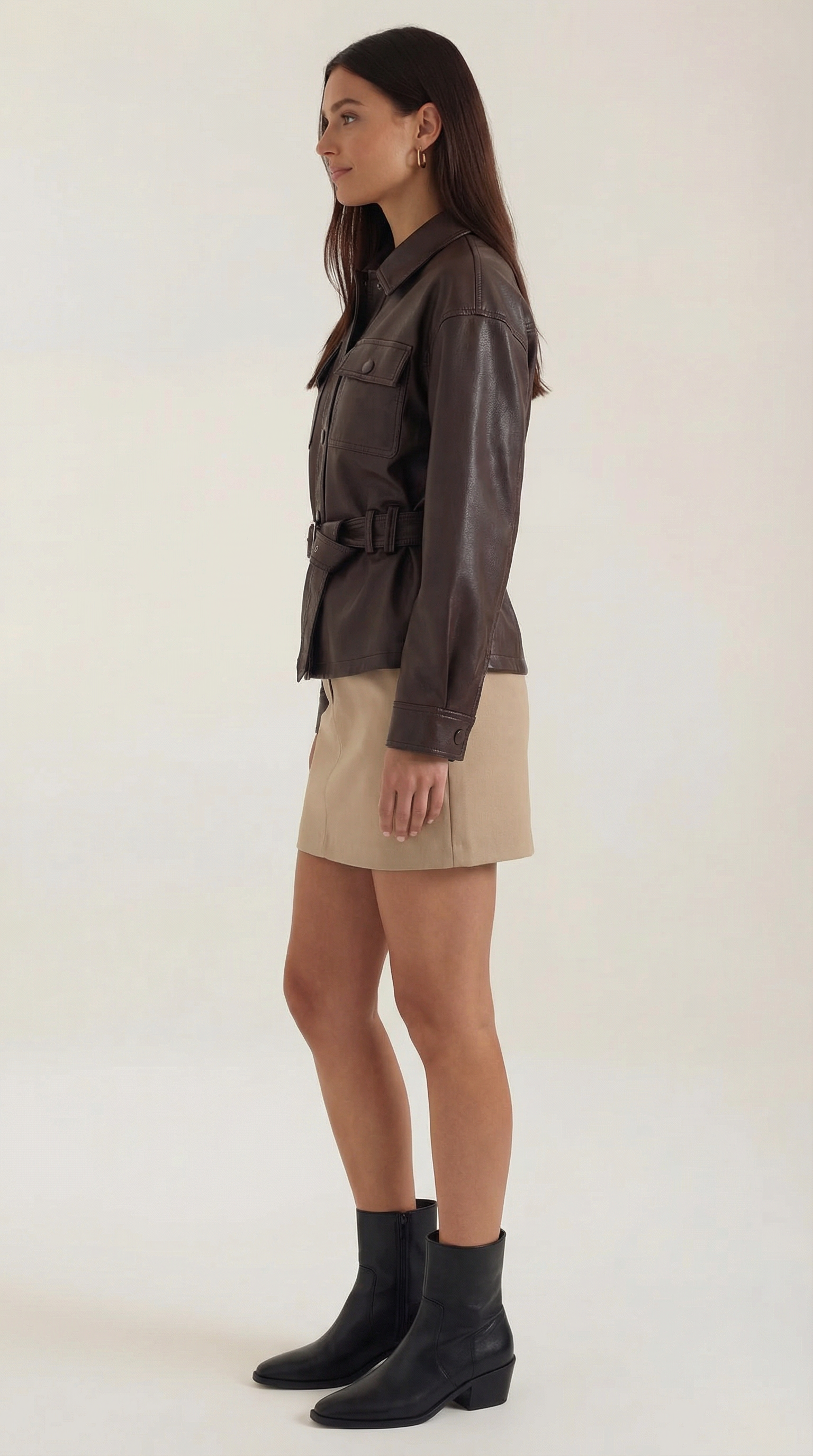Christina Women's Belted Faux Leather Jacket with Pockets