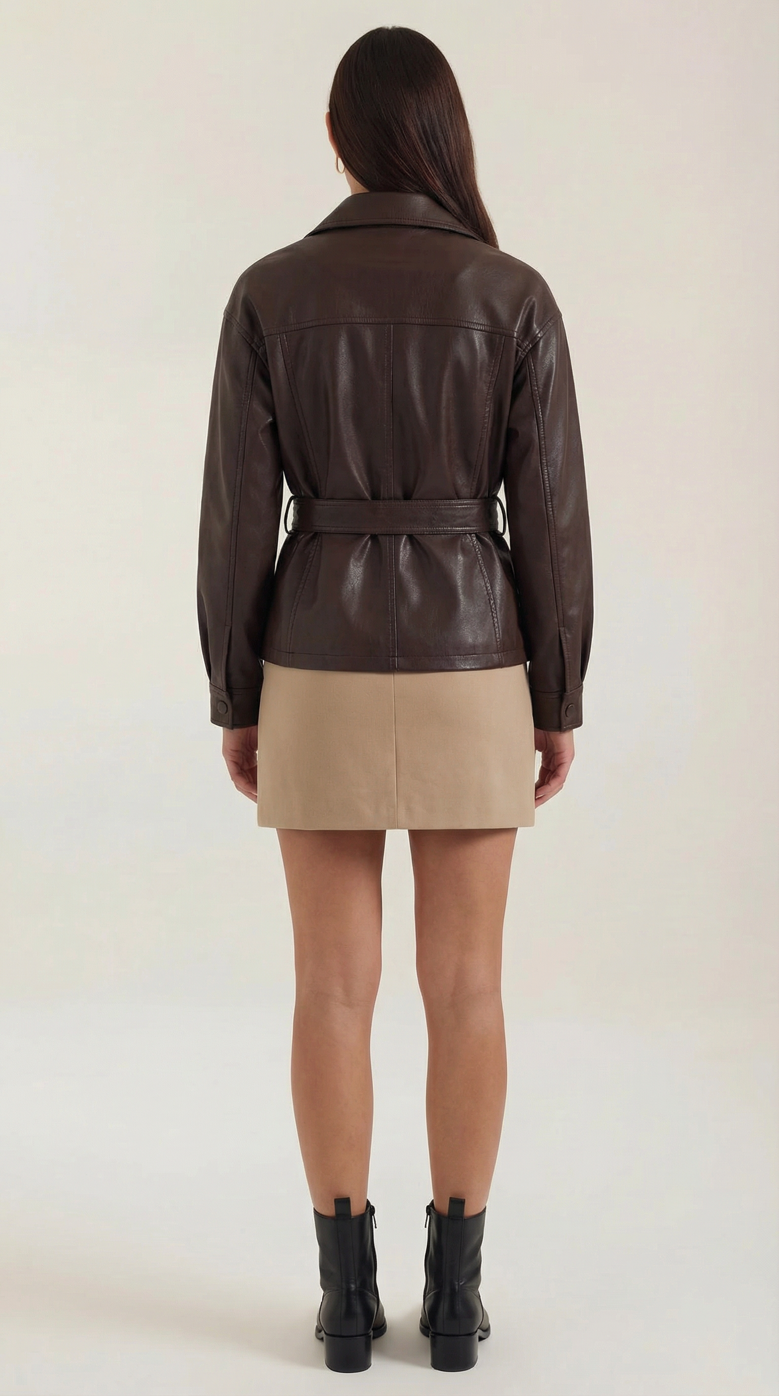 Christina Women's Belted Faux Leather Jacket with Pockets