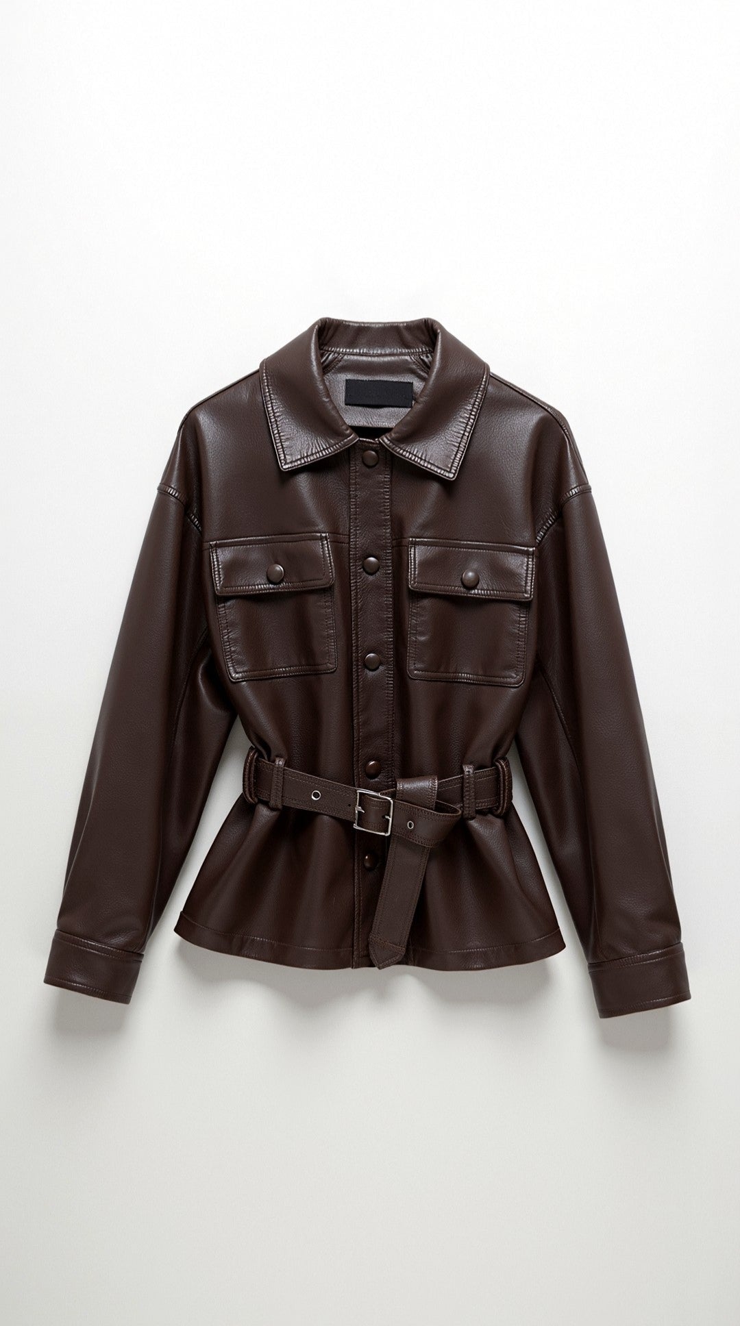 Christina Women's Belted Faux Leather Jacket with Pockets