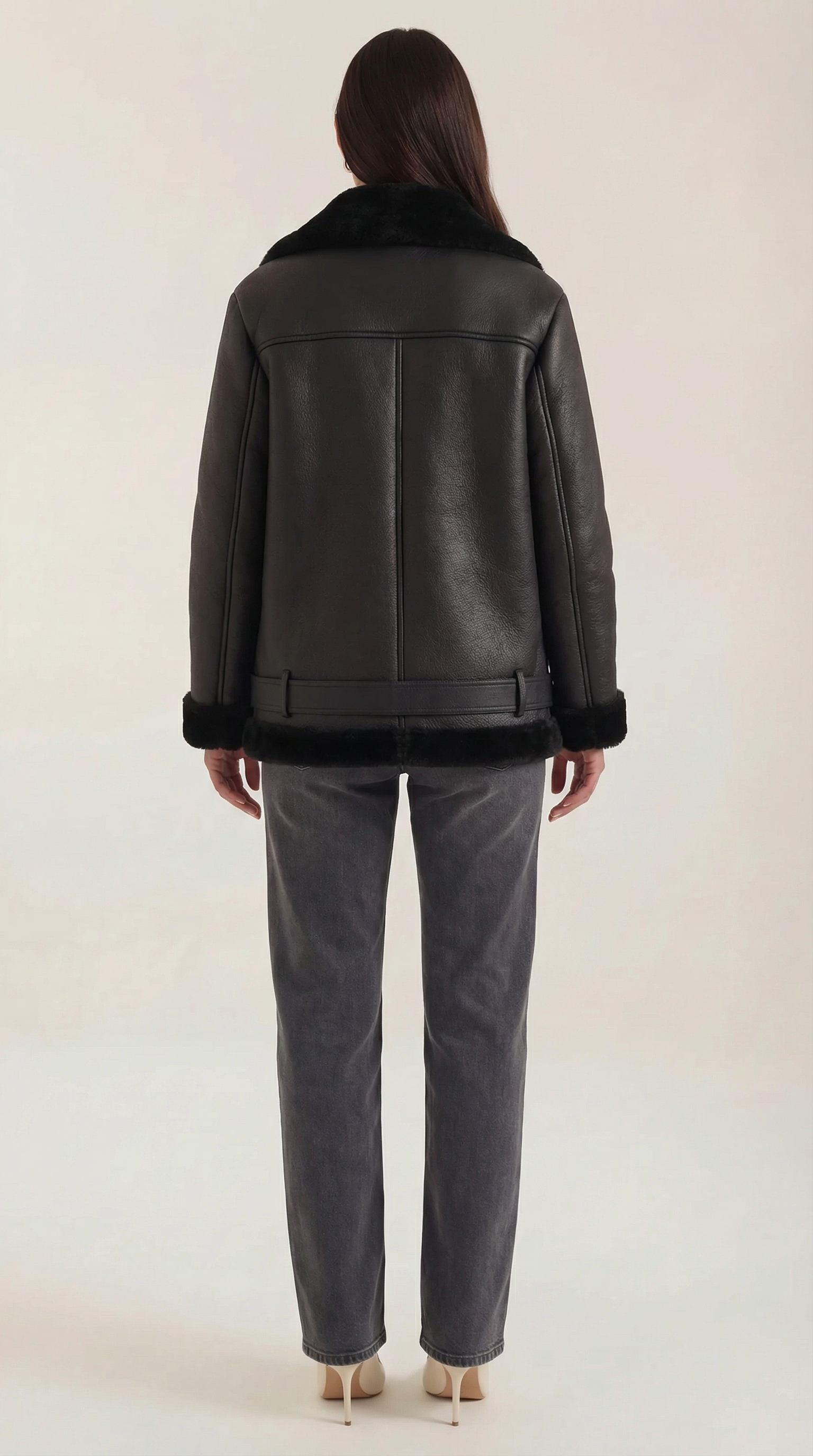 Christine Women's Belted Zip-Up Faux Shearling Aviator Jacket