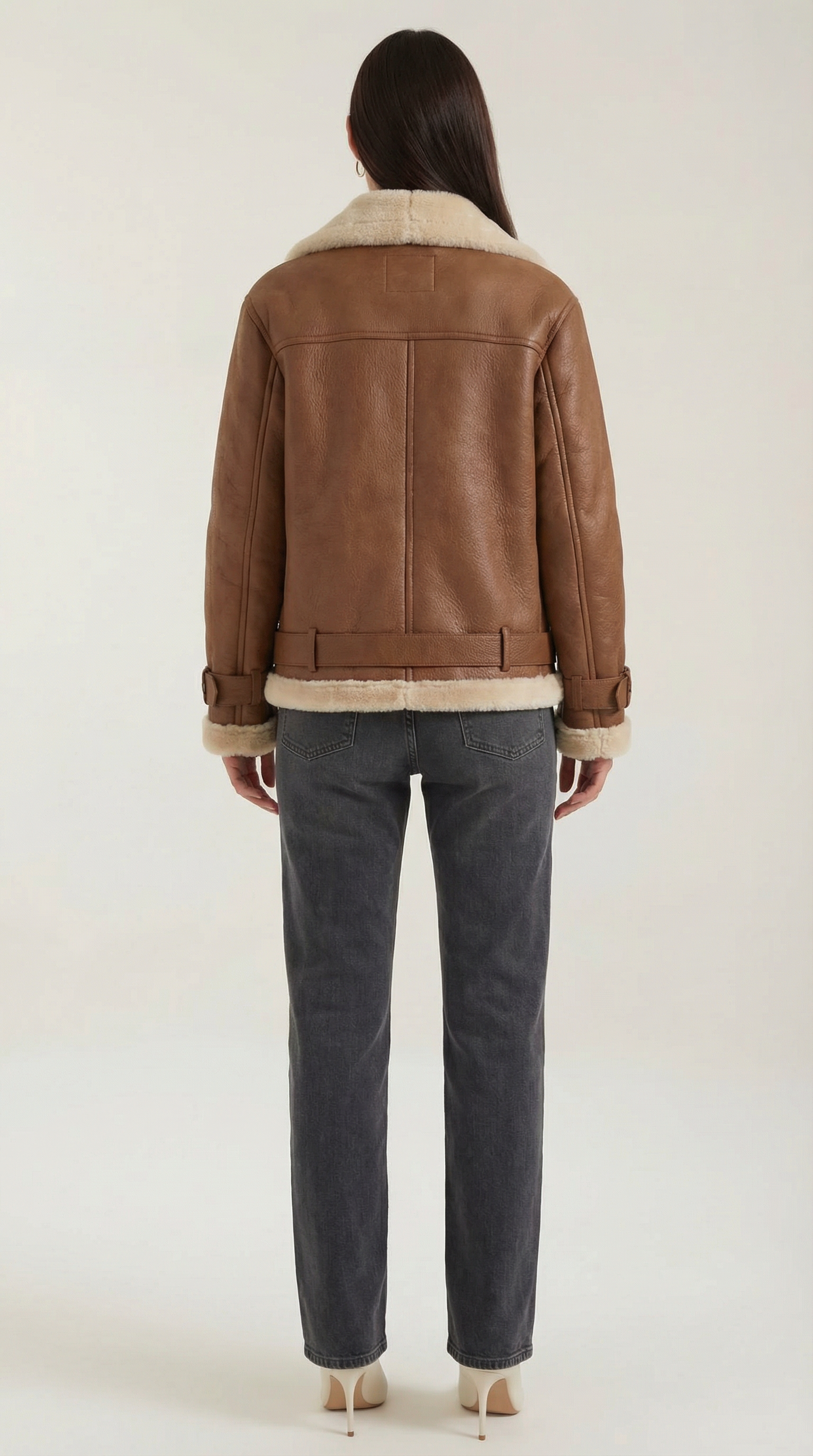 Christine Women's Belted Zip-Up Faux Shearling Aviator Jacket