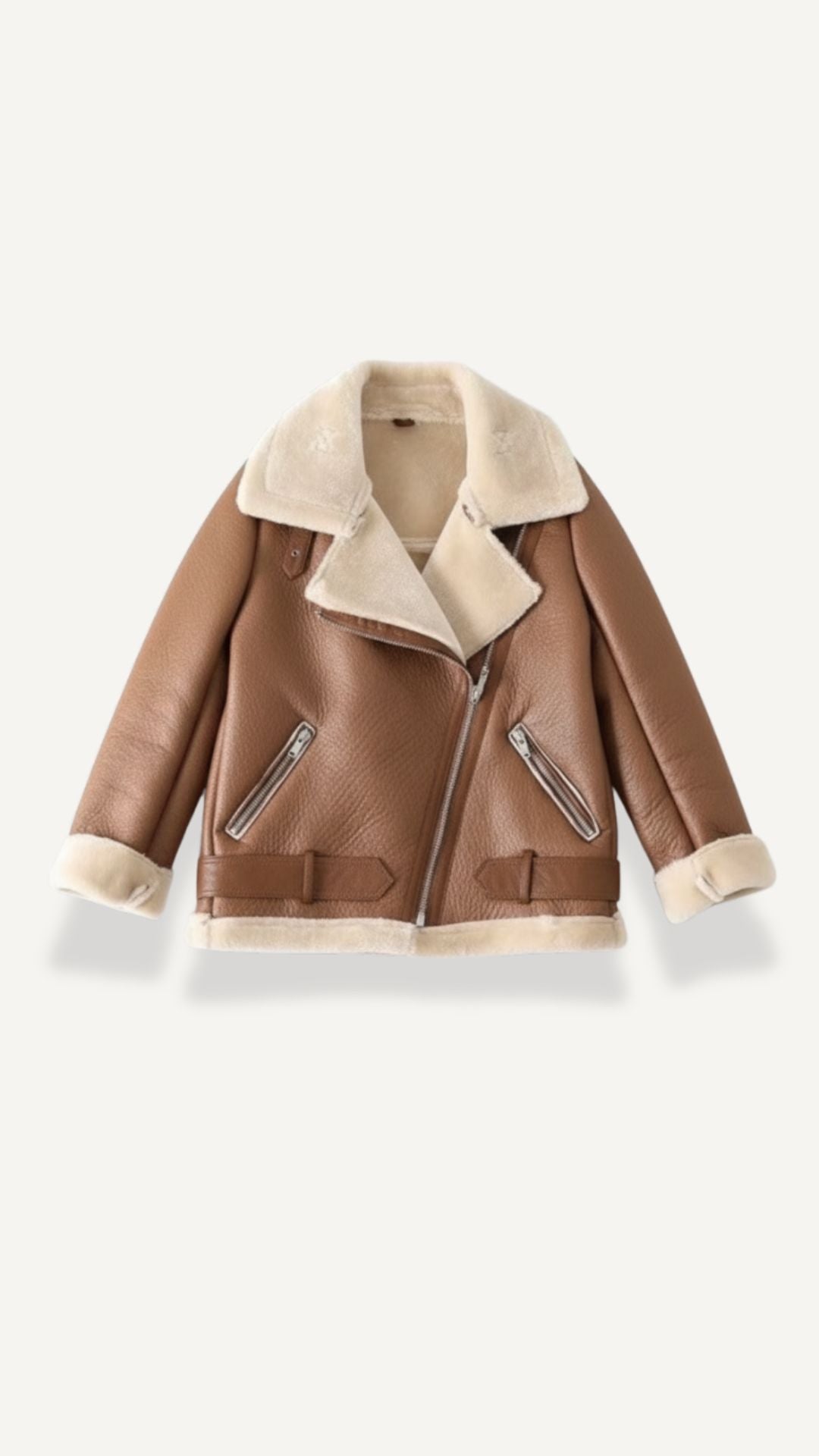 Christine Women's Belted Zip-Up Faux Shearling Aviator Jacket
