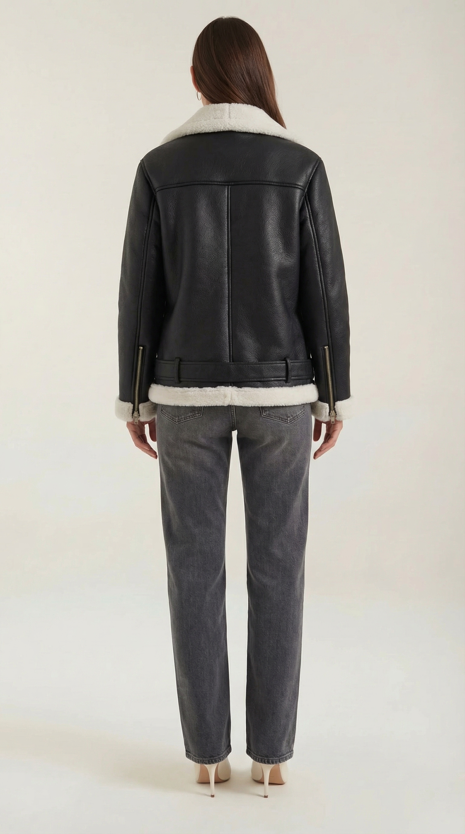 Christine Women's Belted Zip-Up Faux Shearling Aviator Jacket