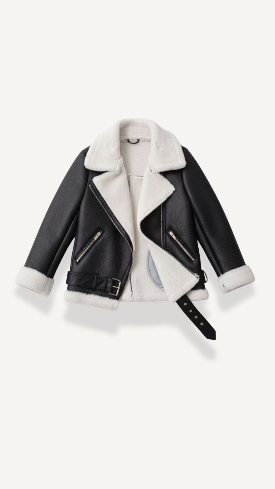Christine Women's Belted Zip-Up Faux Shearling Aviator Jacket