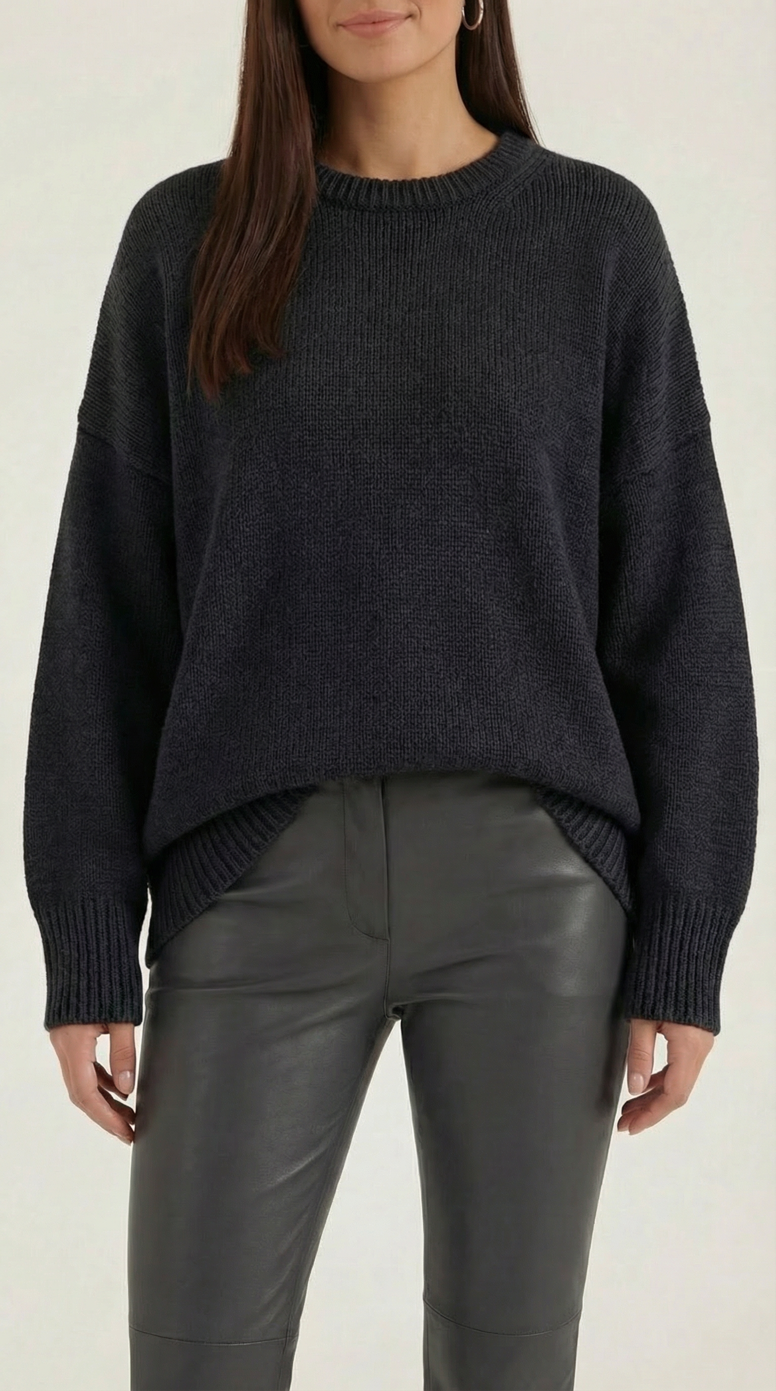 Connie Women's Crew Neck Oversized Knit Jumper with Ribbed Hem