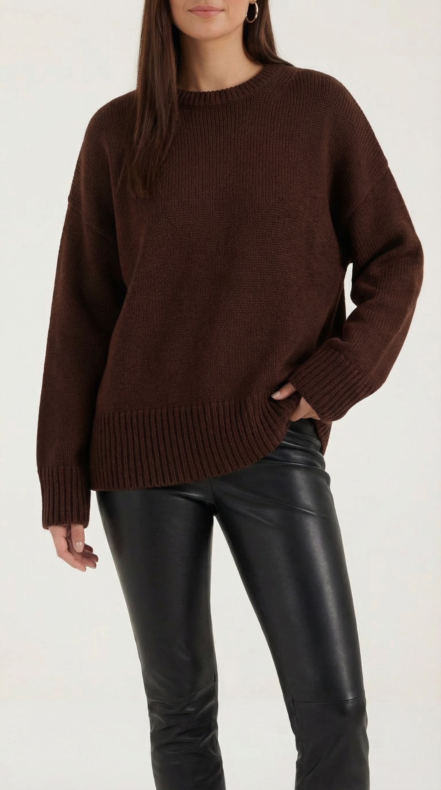 Connie Women's Crew Neck Oversized Knit Jumper with Ribbed Hem