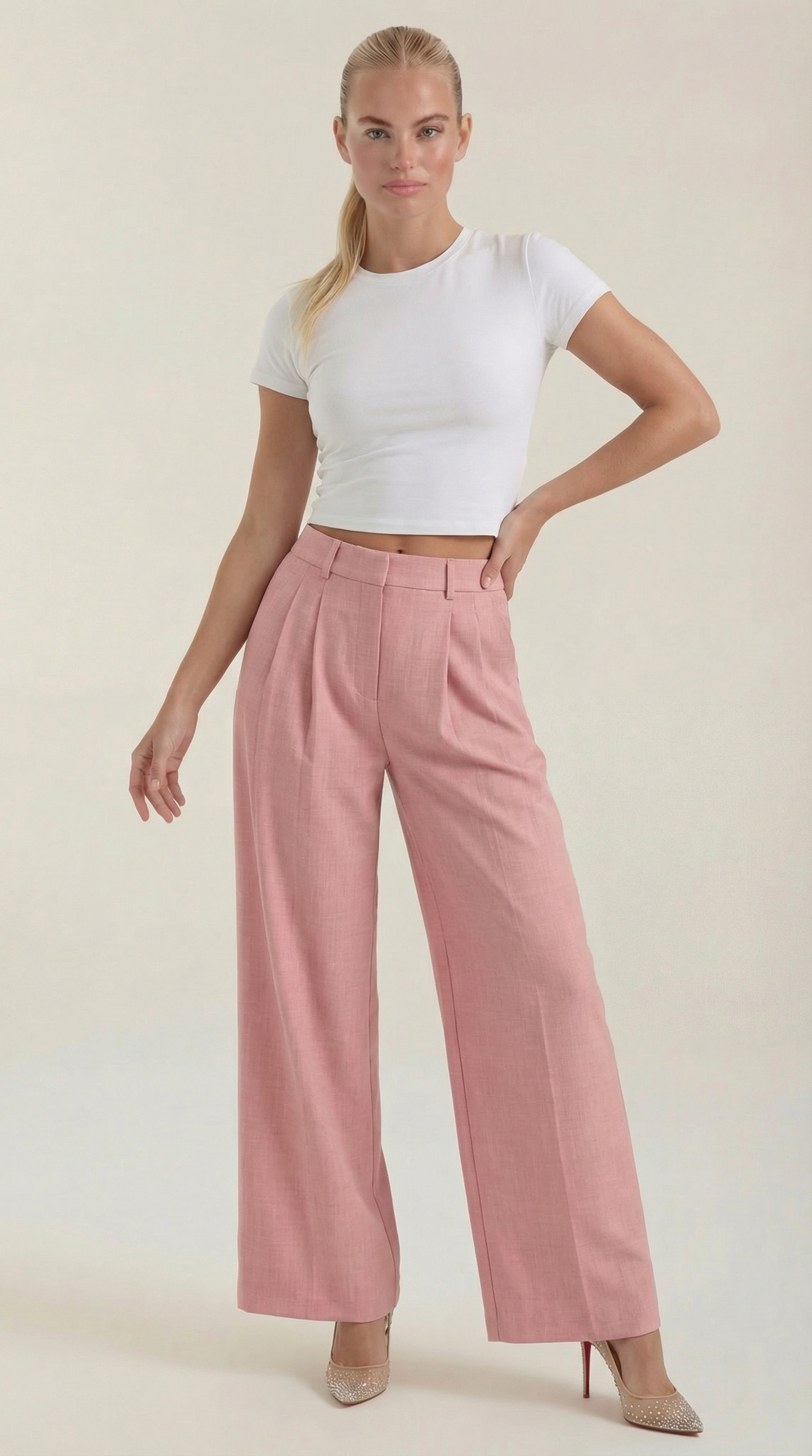 Courtney Women's Pleated High-Rise Wide Leg Trousers - Pink
