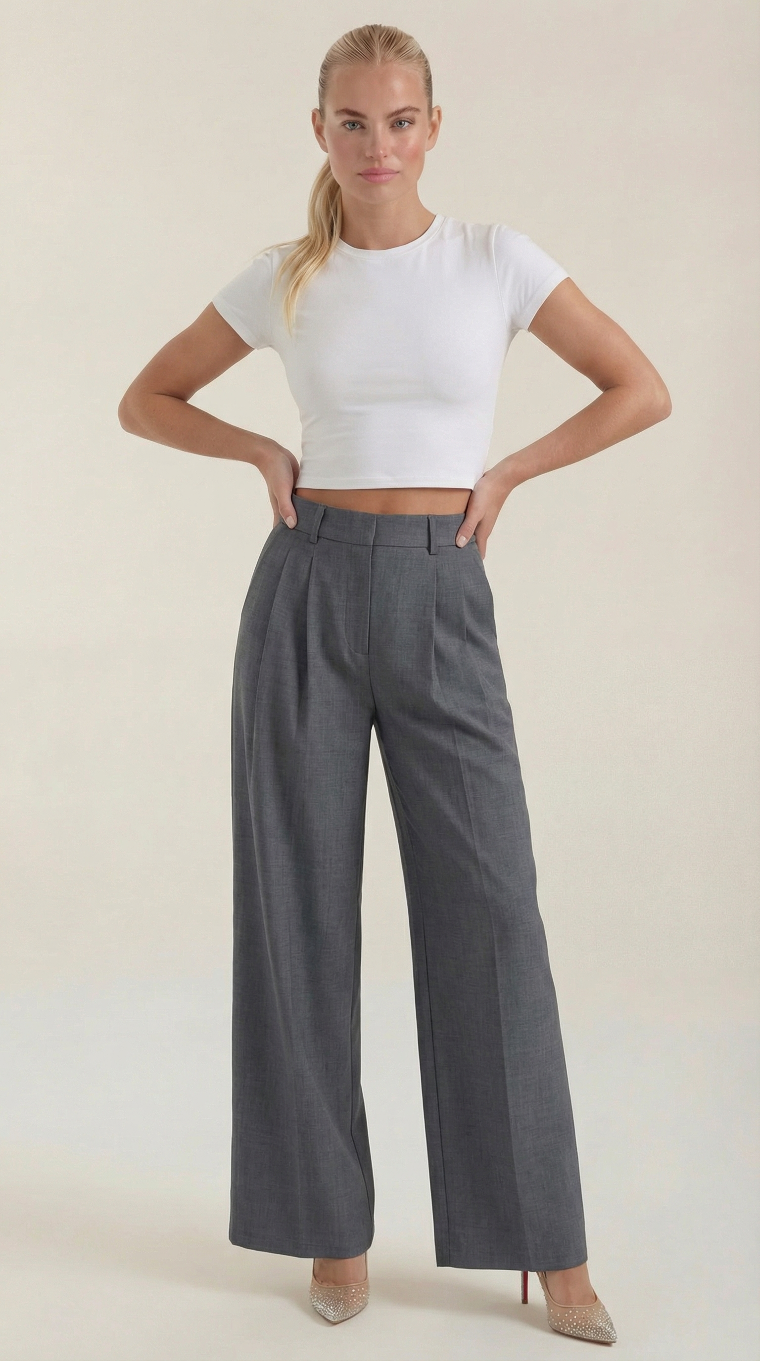Courtney Women's Pleated High-Rise Wide Leg Trousers - Grey