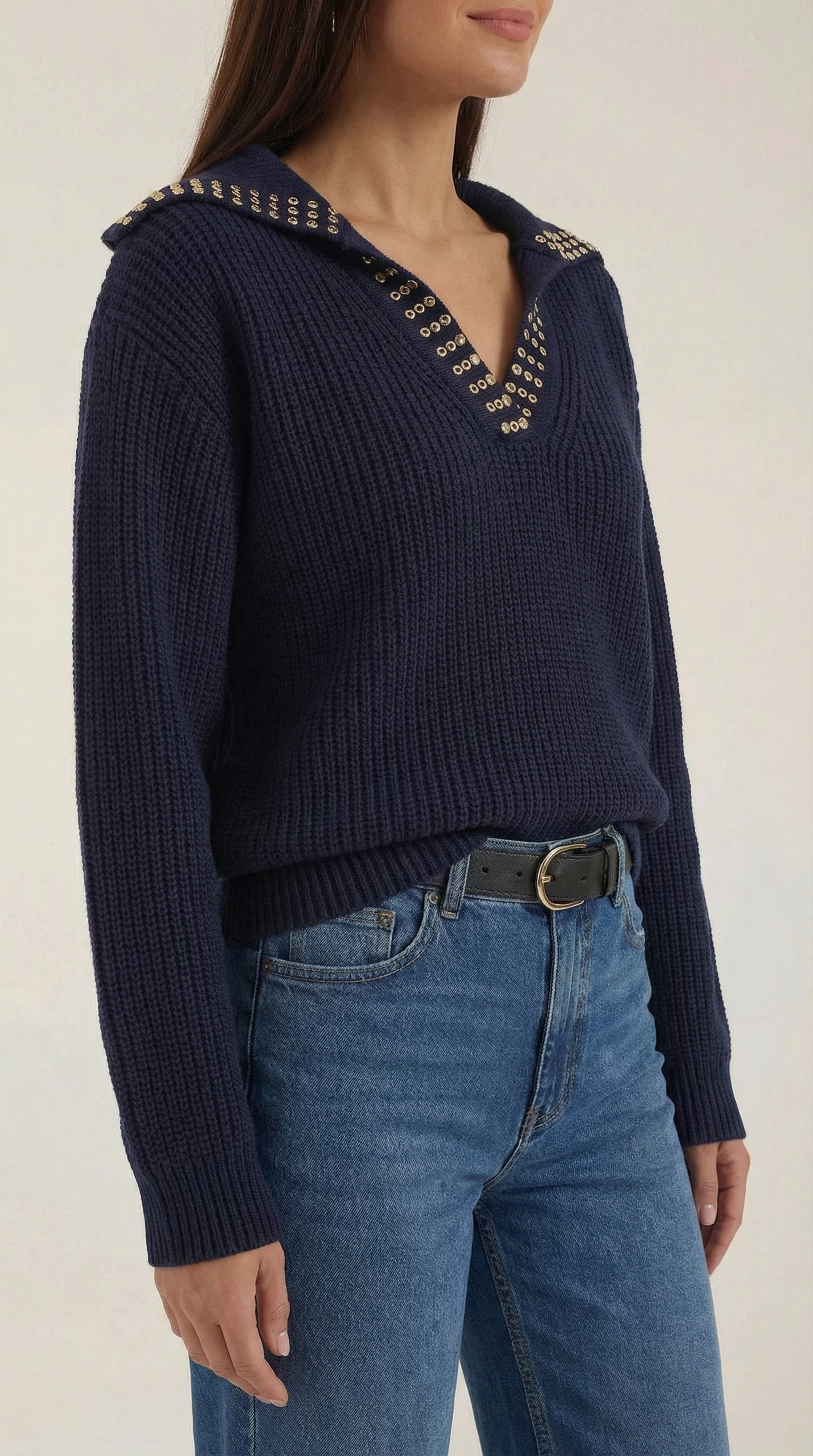 Darlene Women's Studded Collar Wool-Look Jumper