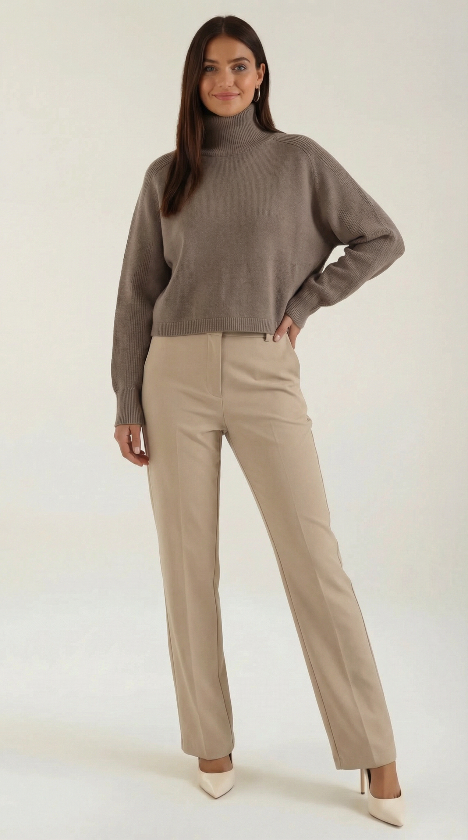 Denise Women's Oversized Knitted Turtleneck Jumper - Brown
