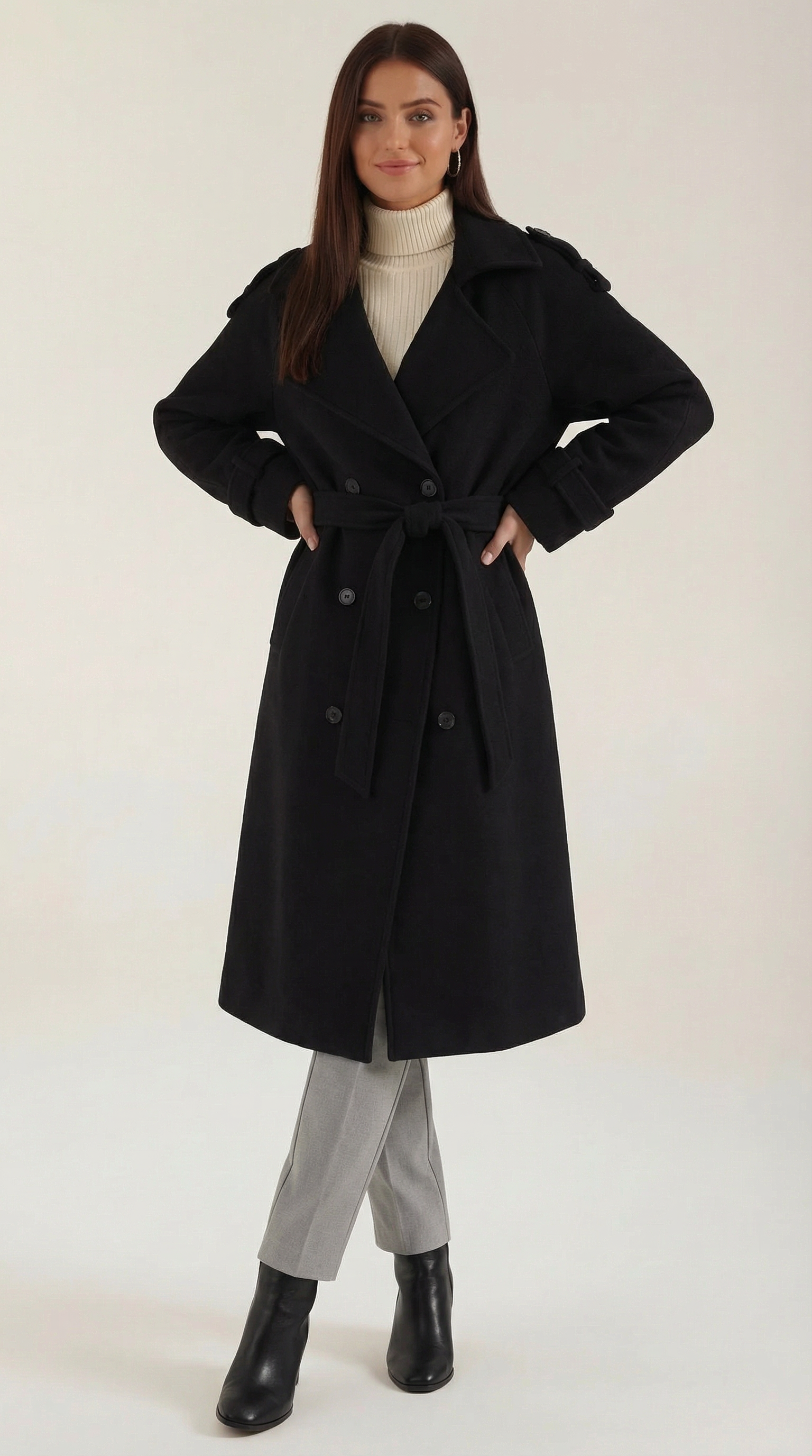 Dolores Women's Belted Button Front Trench Coat - Black