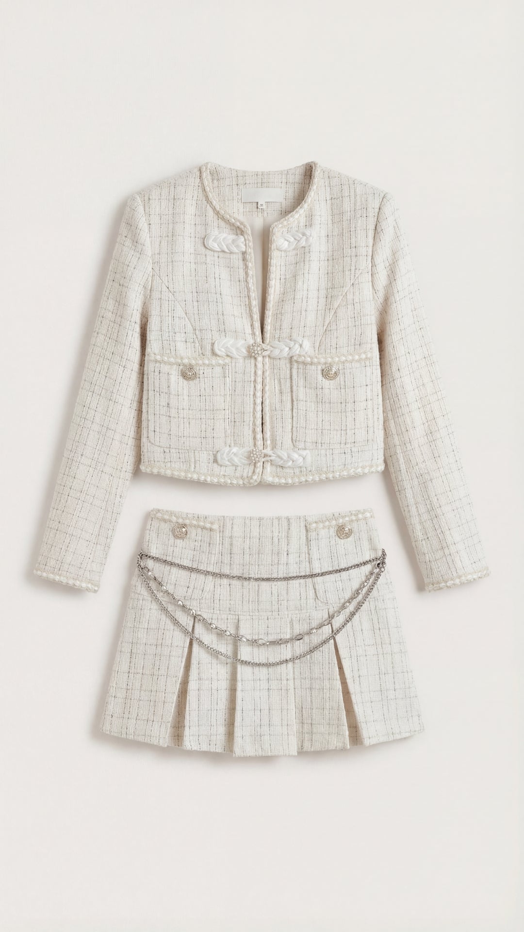 Doris Women's Cropped Pleated Tweed Skirt Set