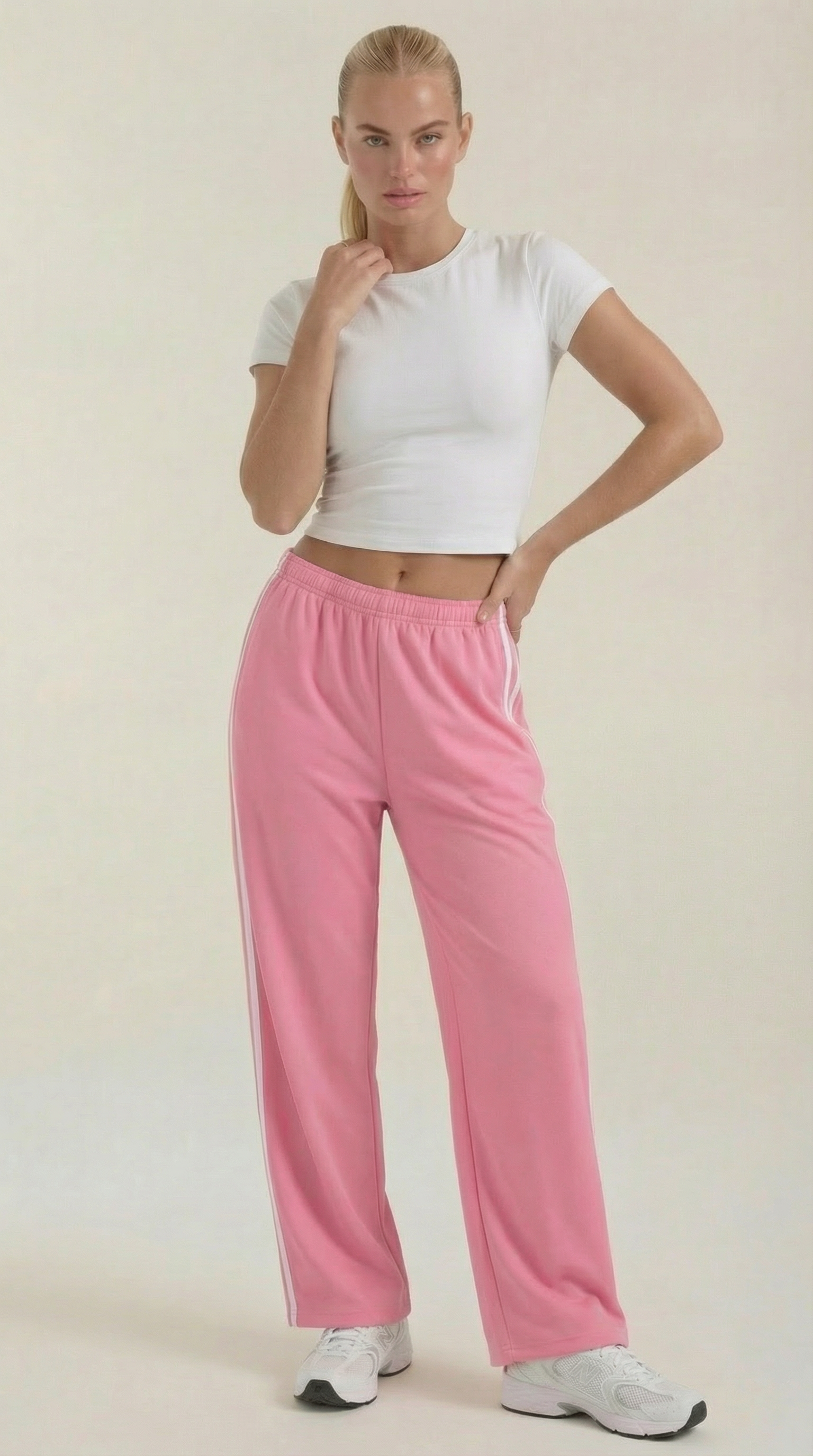 Eileen Women's Drawstring Wide Leg Side Stripe Joggers - Pink