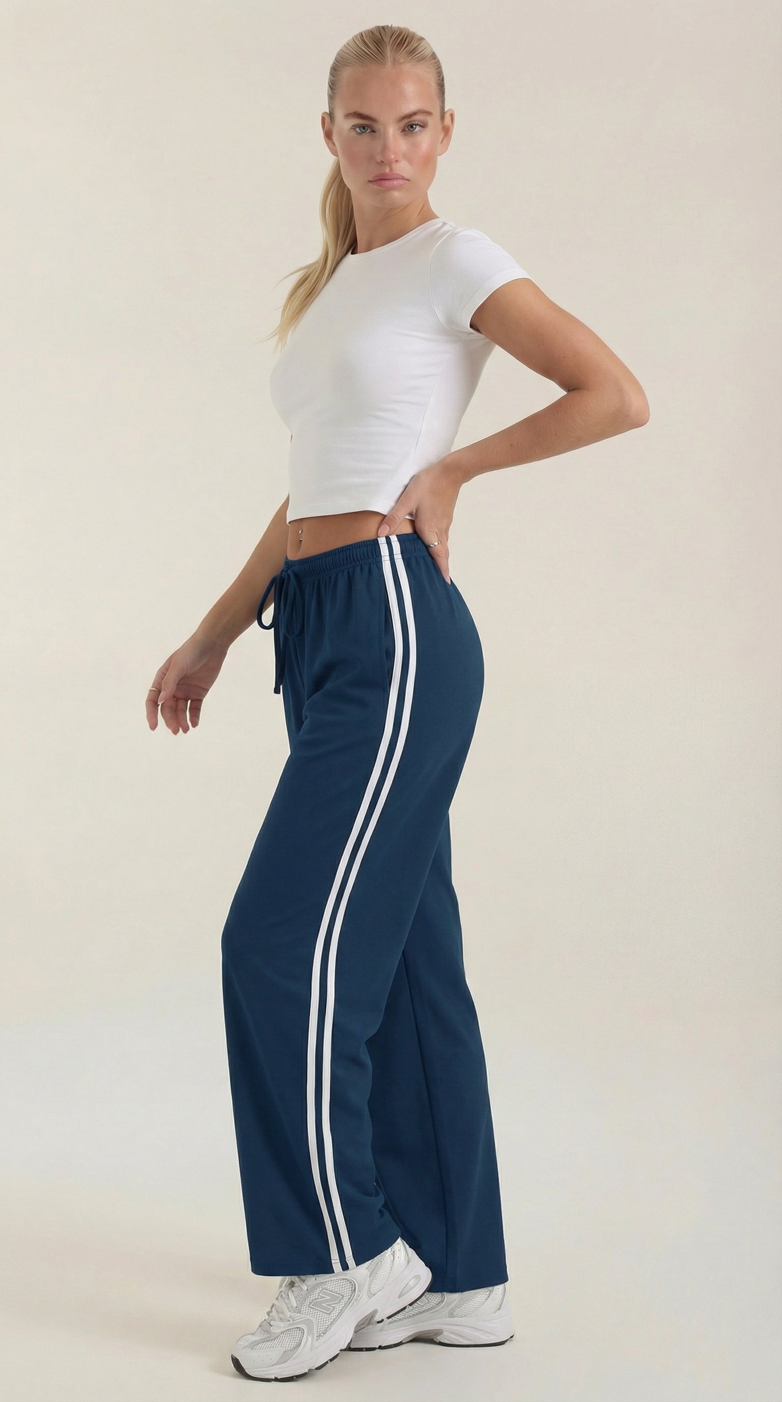 Eileen Women's Drawstring Wide Leg Side Stripe Joggers