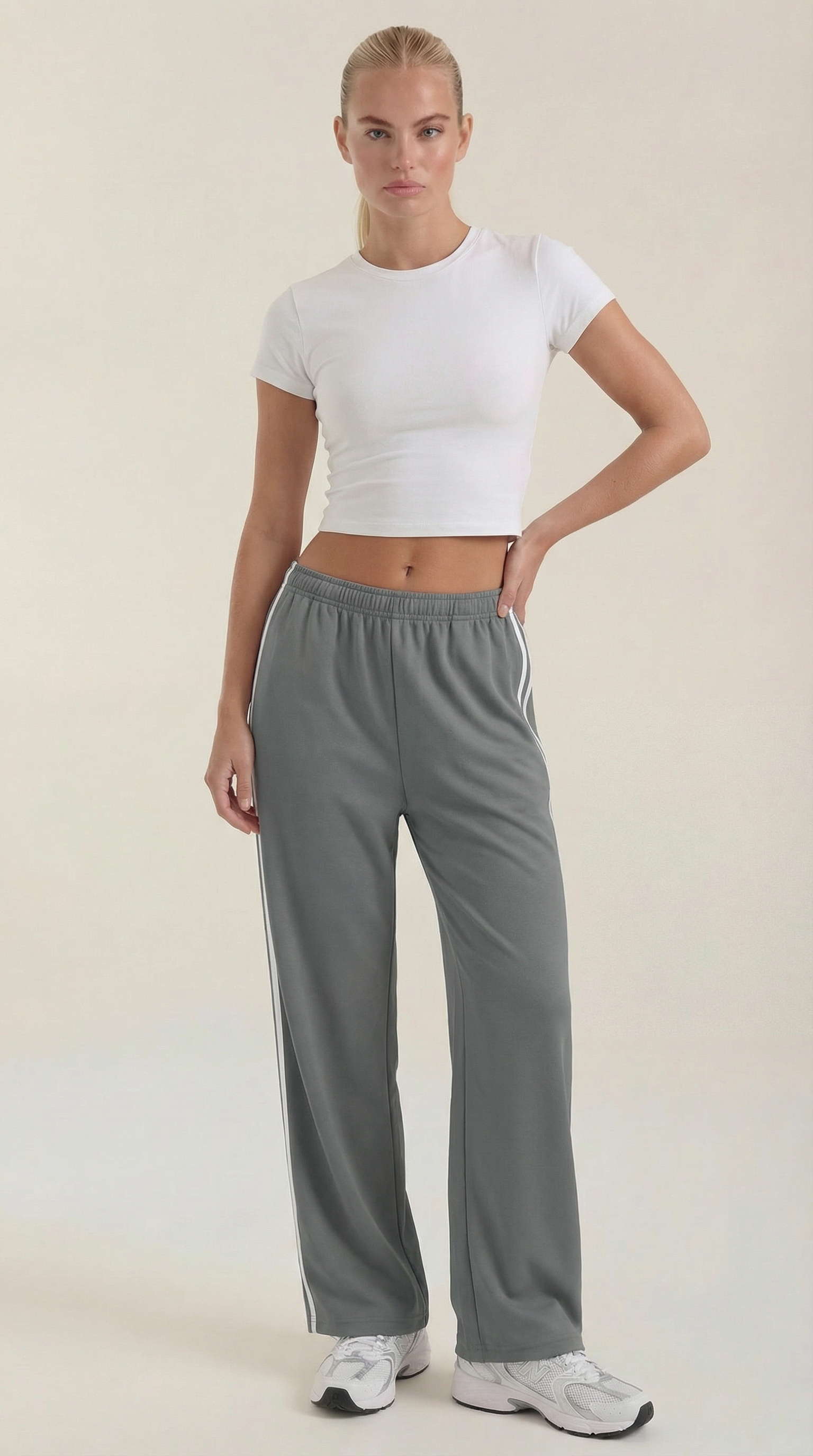 Eileen Women's Drawstring Wide Leg Side Stripe Joggers - Grey