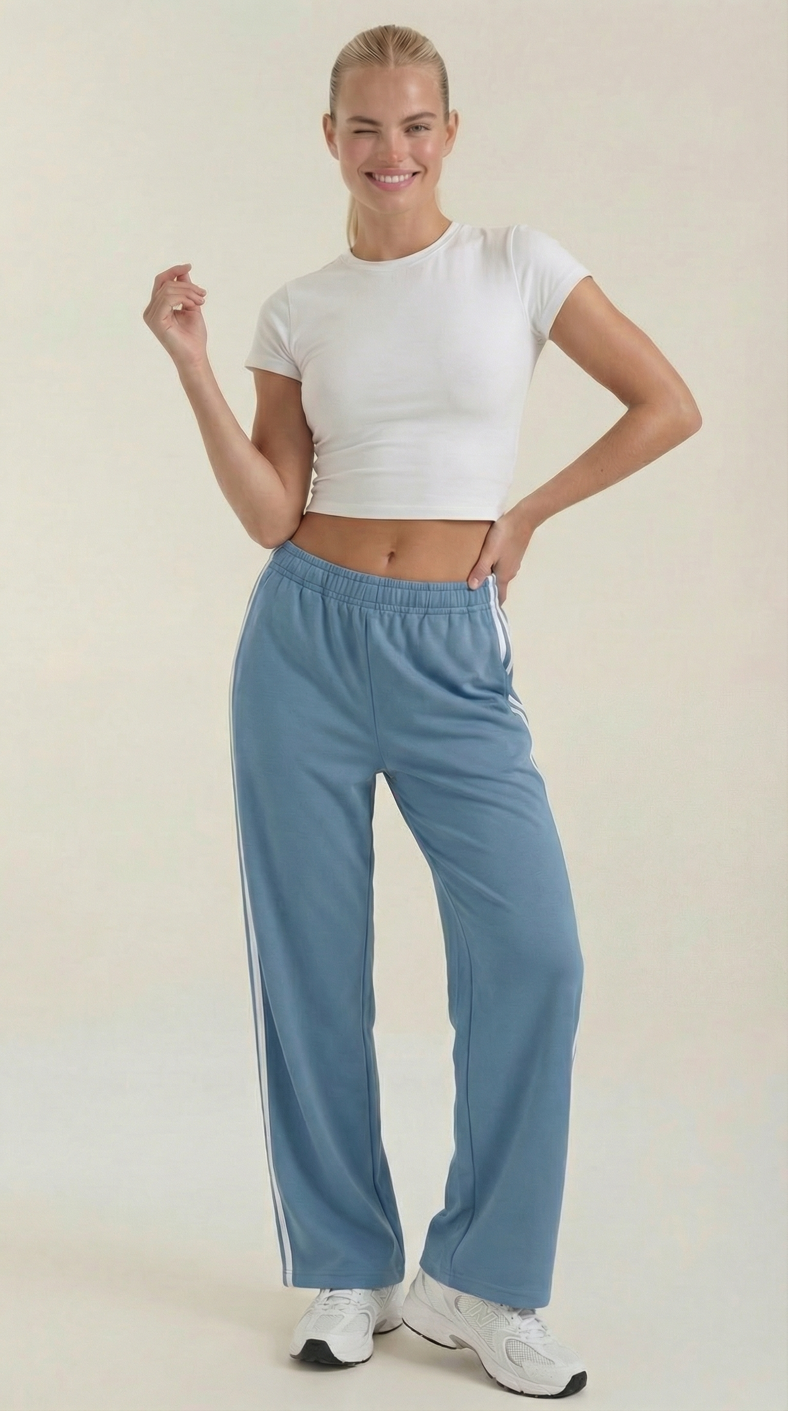 Eileen Women's Drawstring Wide Leg Side Stripe Joggers - Baby Blue
