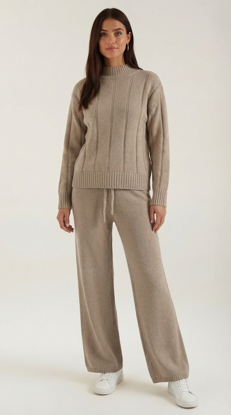 Eleanor Women's Jumper & Wide Leg Trouser Co-ord - Beige