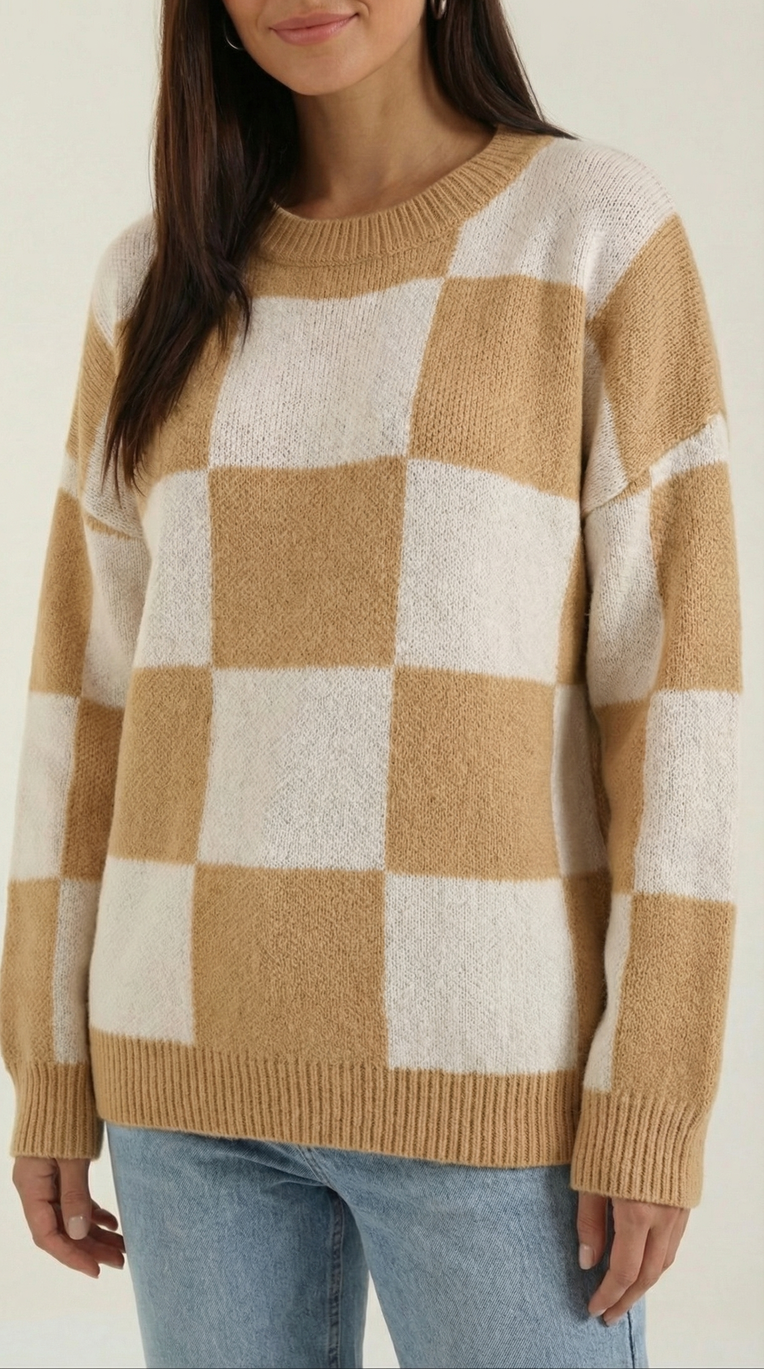 Emma Women's Oversized Checkerboard Knit Jumper