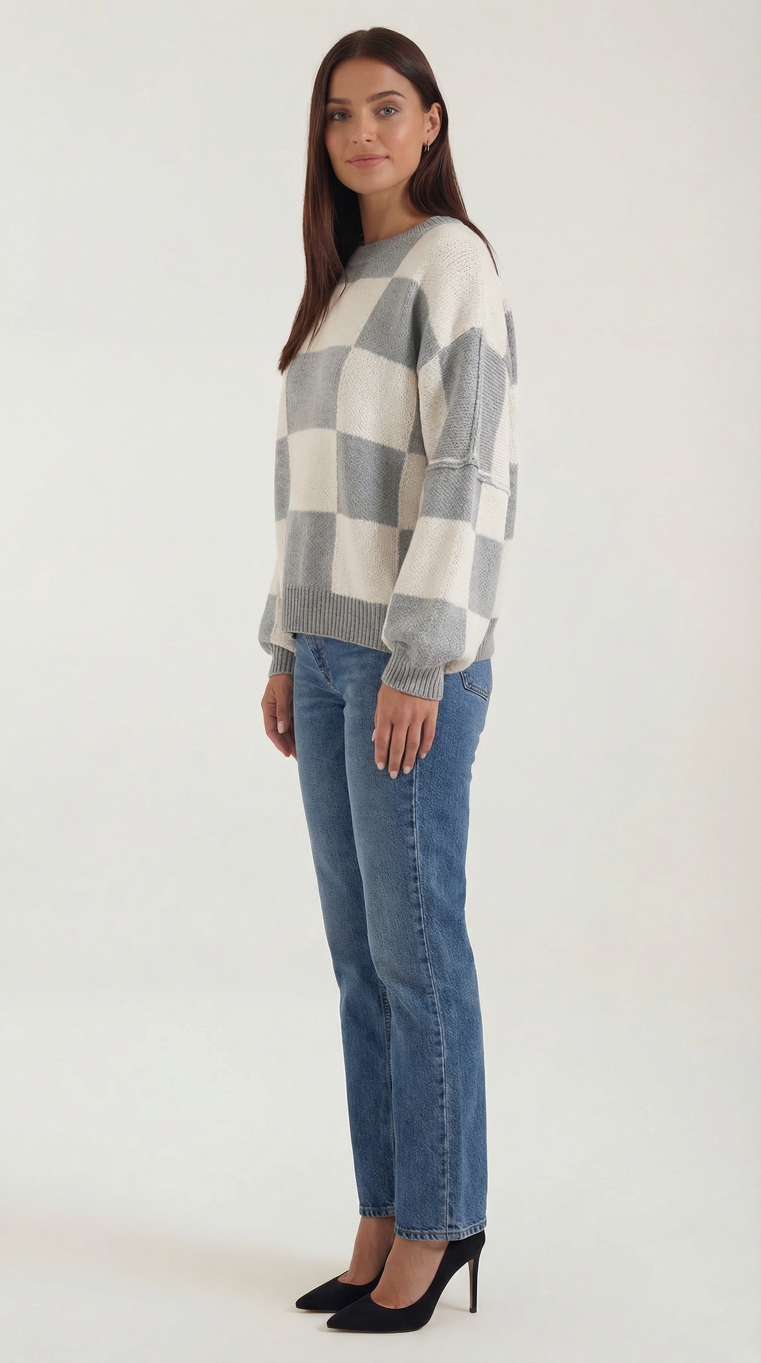 Emma Women's Oversized Checkerboard Knit Jumper