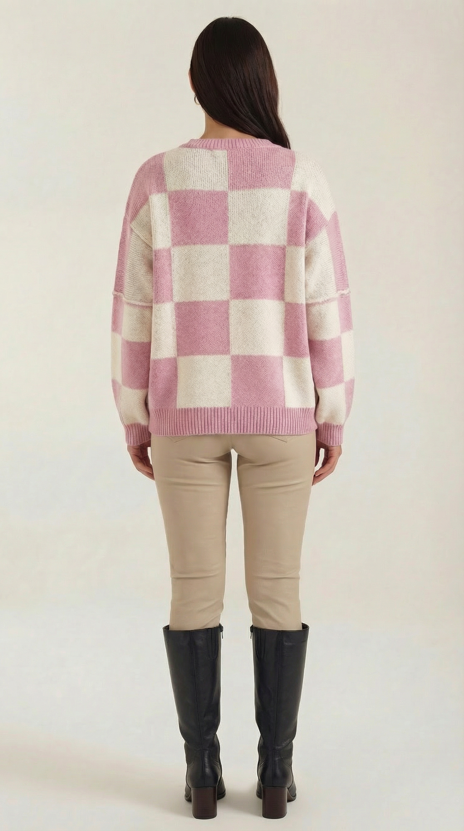 Emma Women's Oversized Checkerboard Knit Jumper