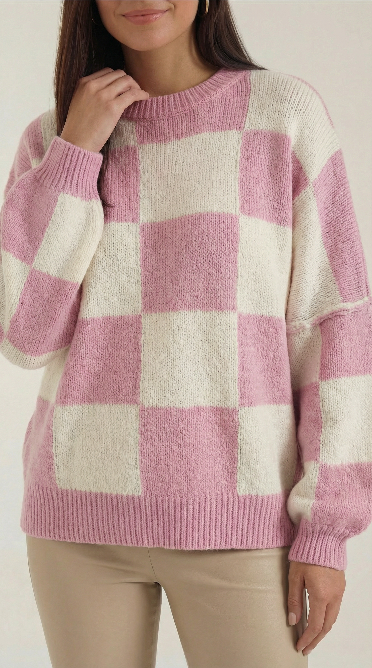 Emma Women's Oversized Checkerboard Knit Jumper