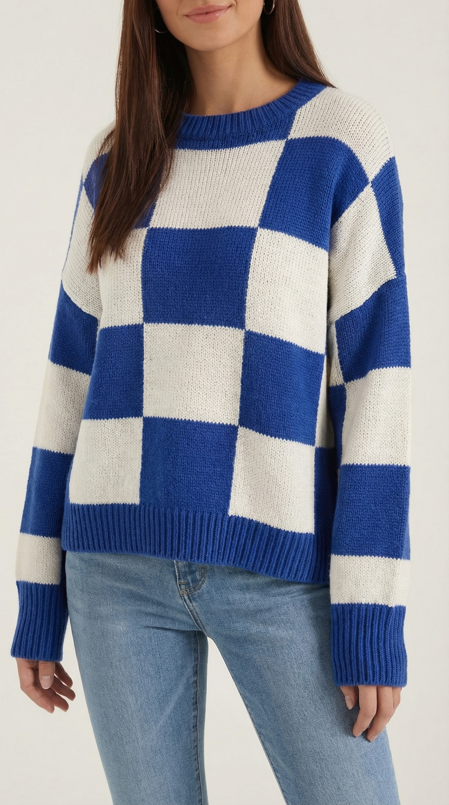 Emma Women's Oversized Checkerboard Knit Jumper