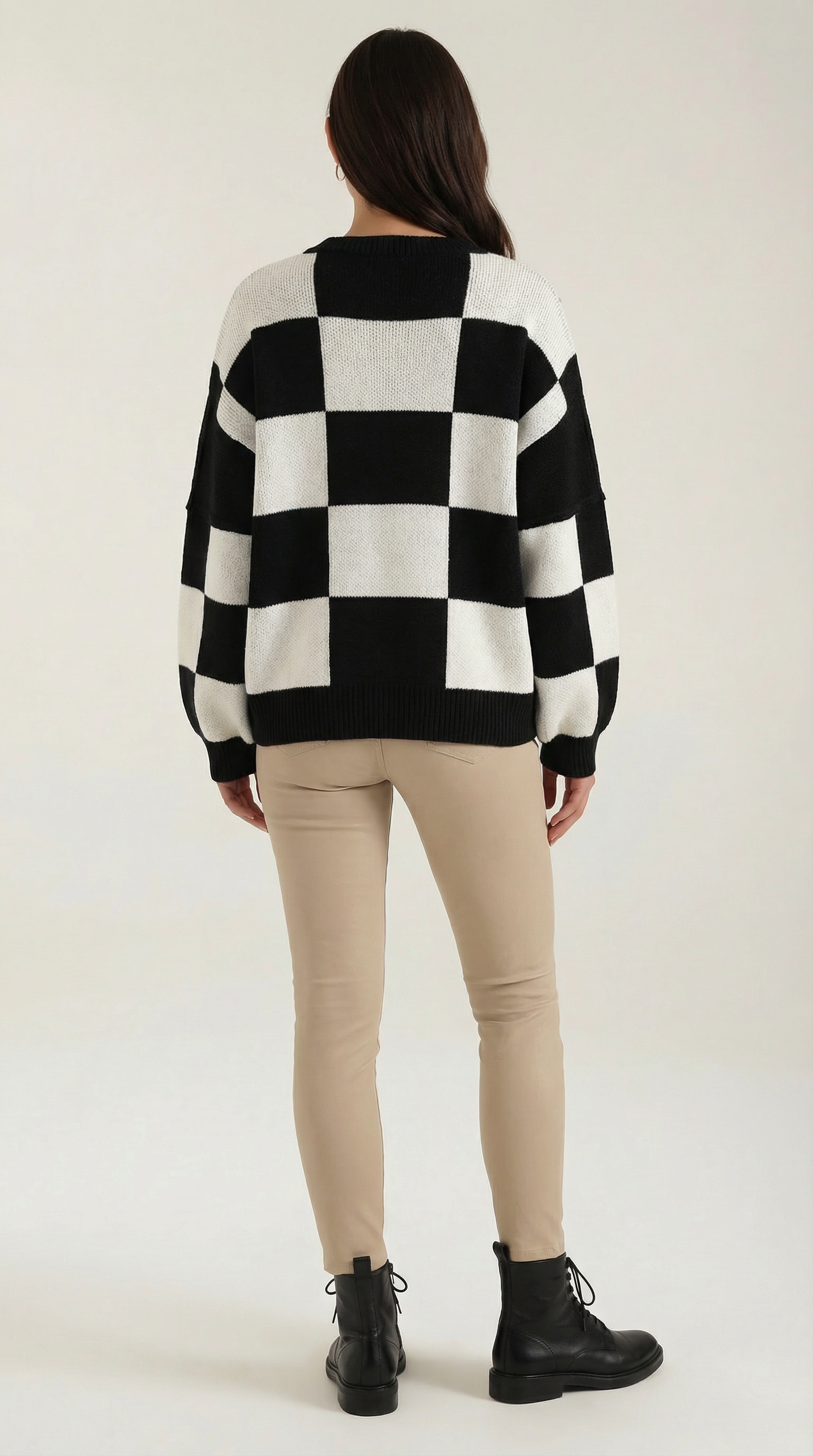 Emma Women's Oversized Checkerboard Knit Jumper