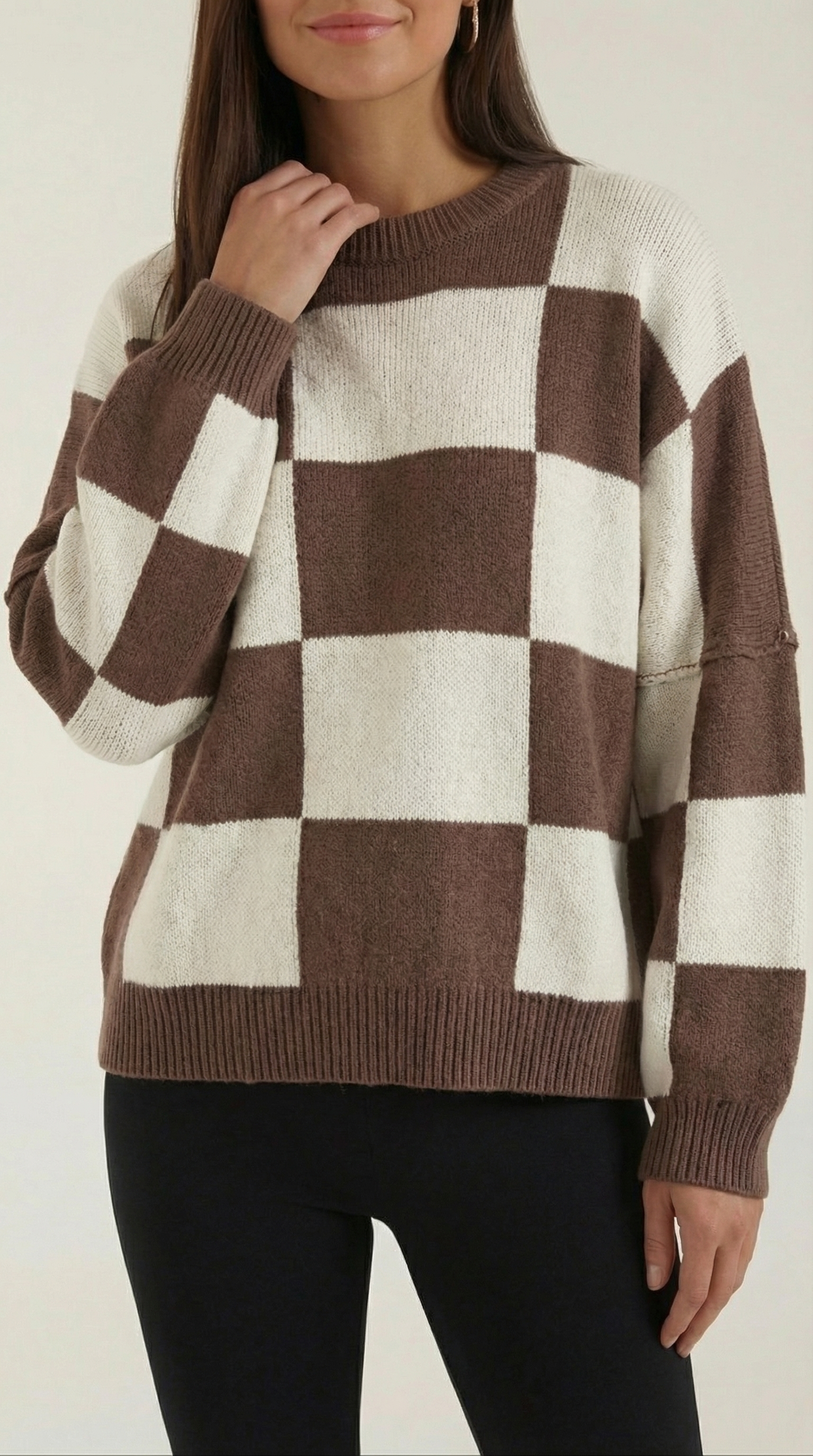Emma Women's Oversized Checkerboard Knit Jumper