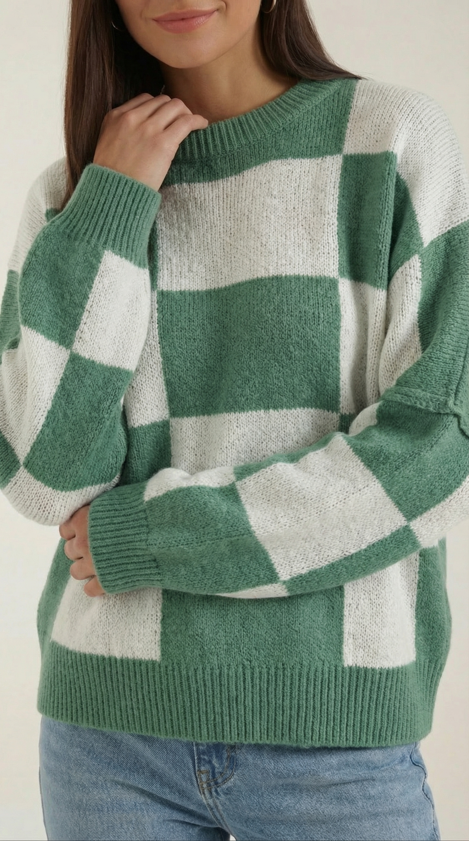 Emma Women's Oversized Checkerboard Knit Jumper