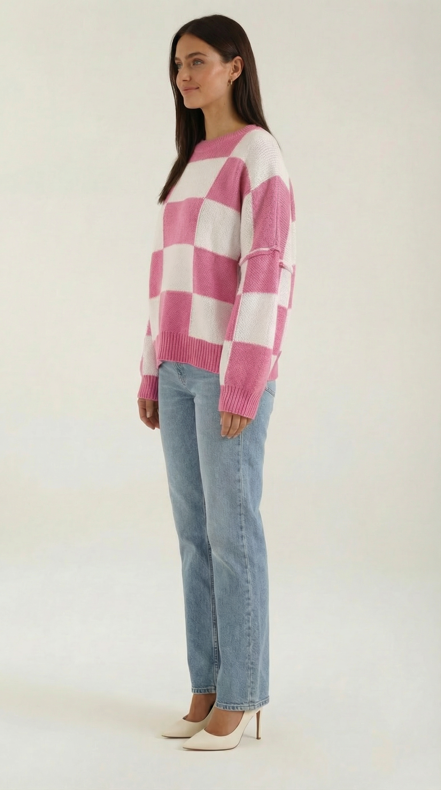 Emma Women's Oversized Checkerboard Knit Jumper