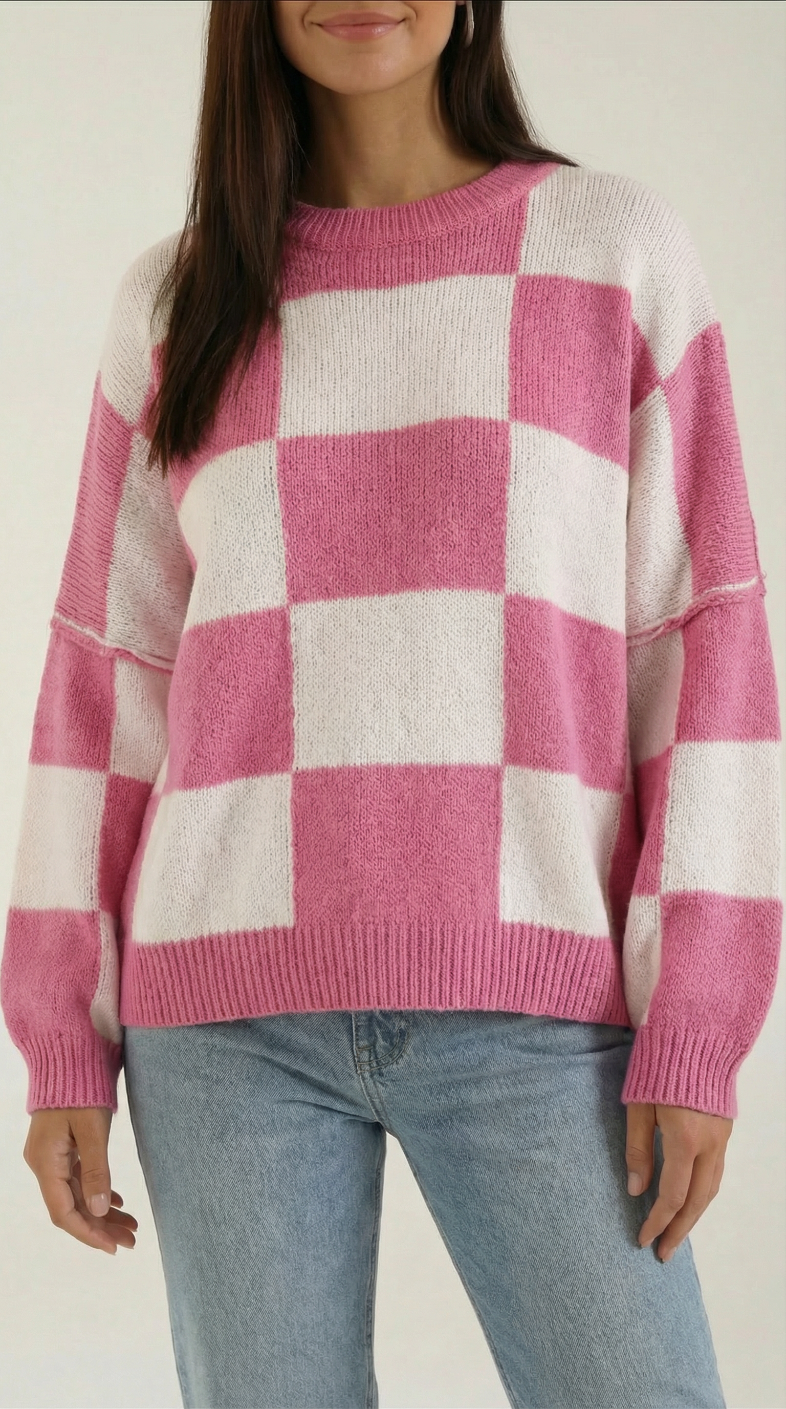 Emma Women's Oversized Checkerboard Knit Jumper