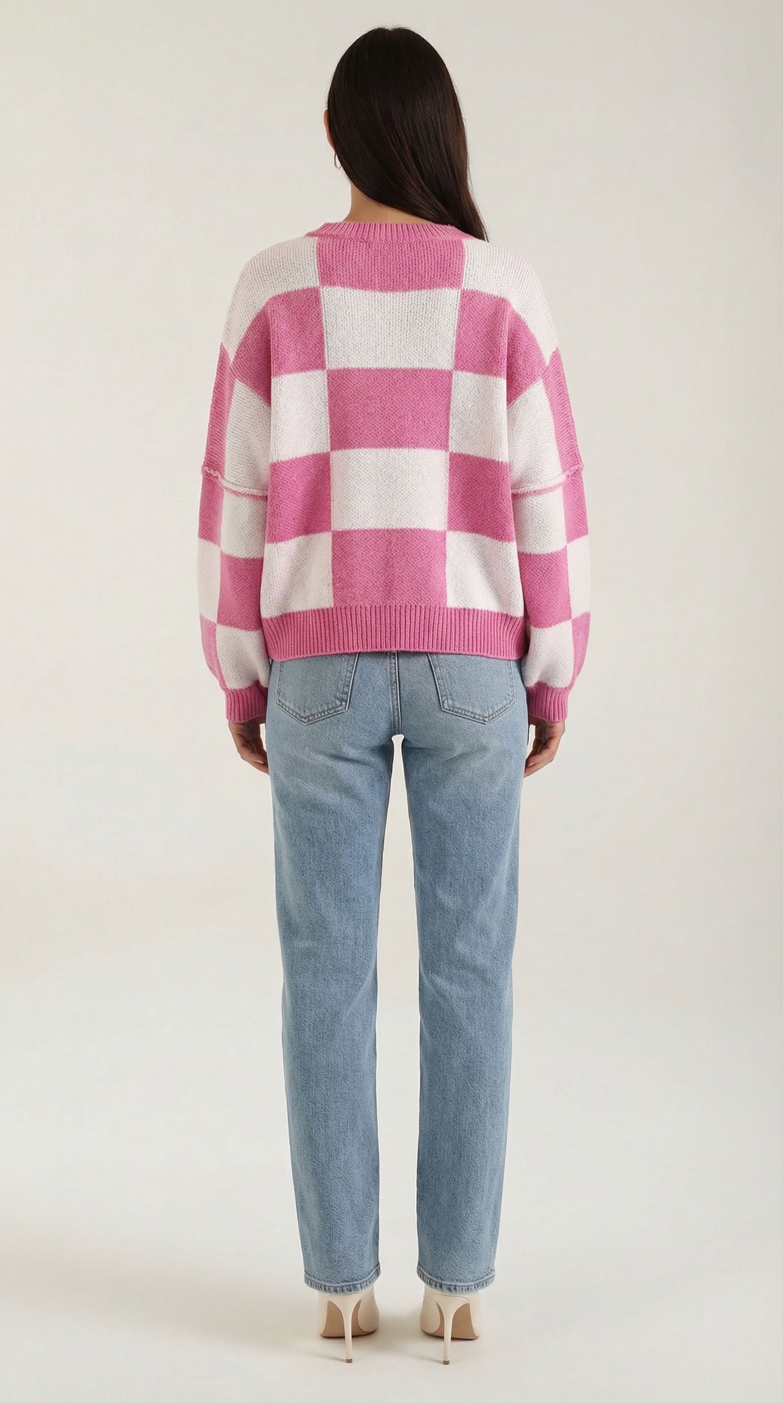 Emma Women's Oversized Checkerboard Knit Jumper