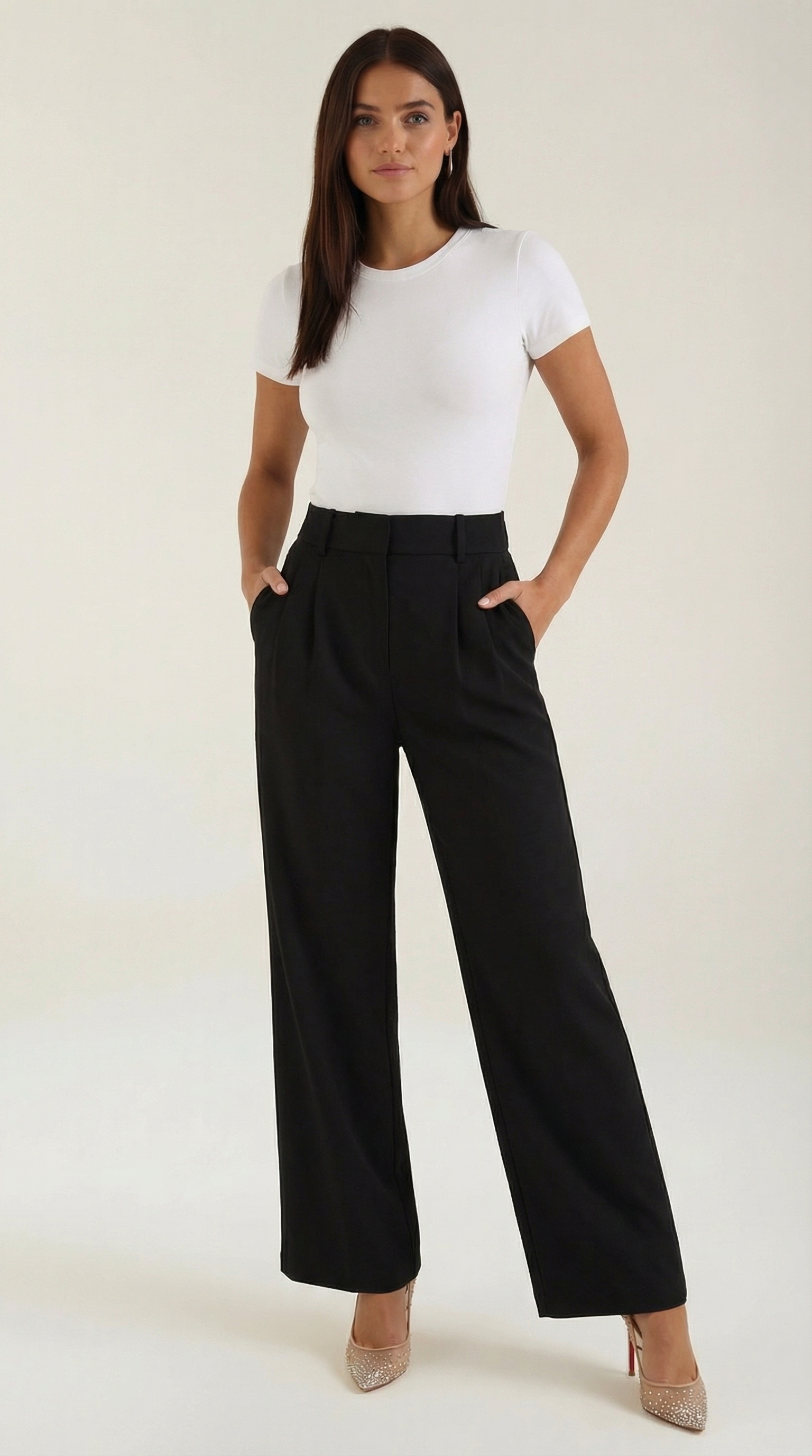 Emma Women's Pleated High Waist Wide-Leg Trousers - Black