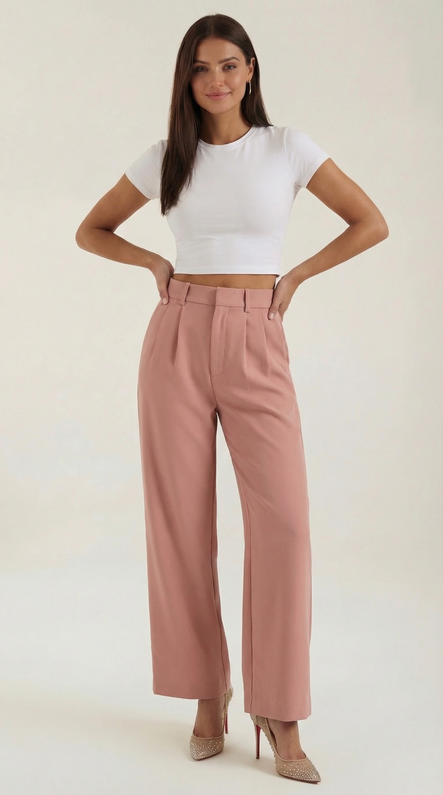 Emma Women's Pleated High Waist Wide-Leg Trousers - Pink