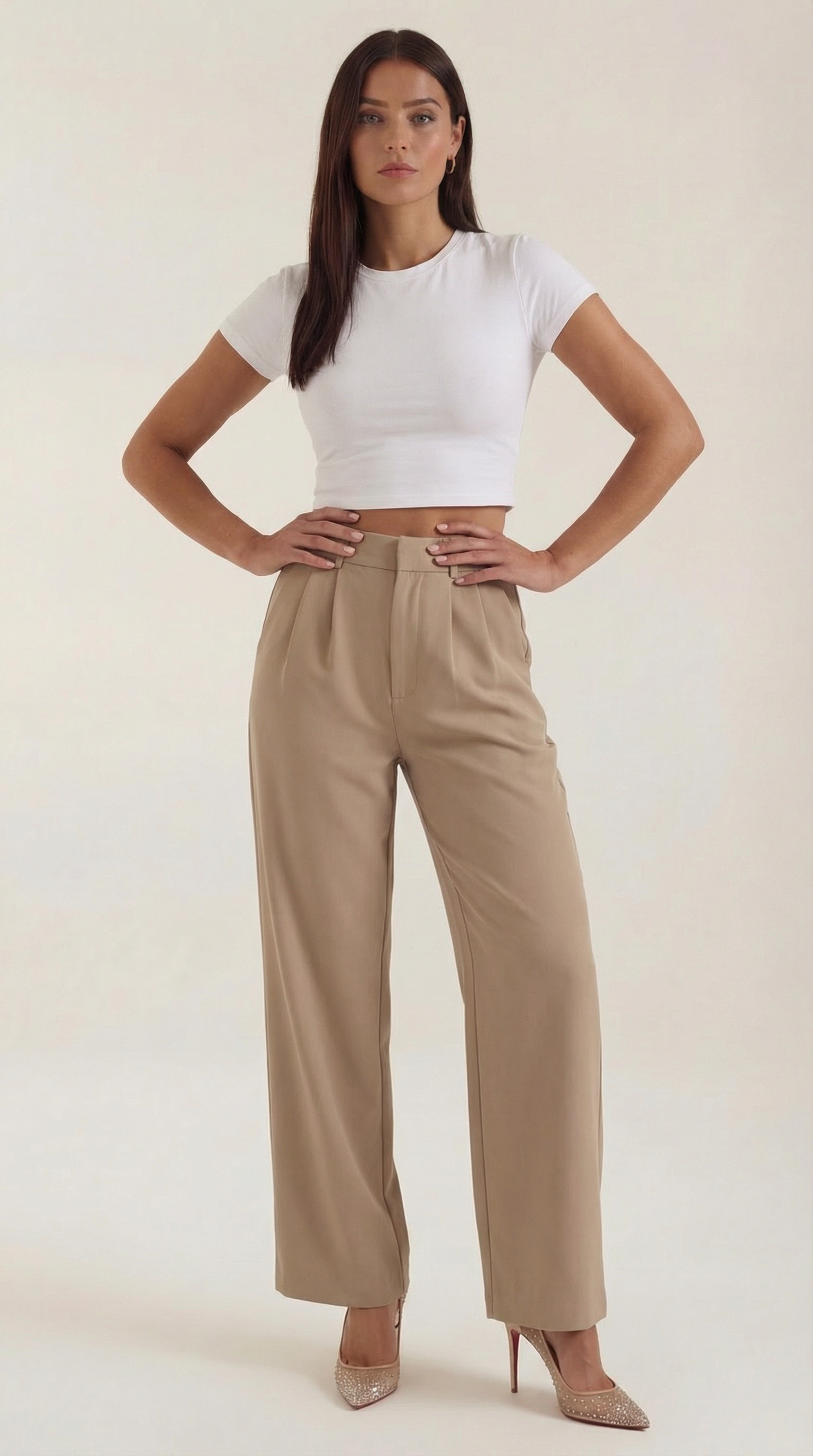 Emma Women's Pleated High Waist Wide-Leg Trousers - Camel