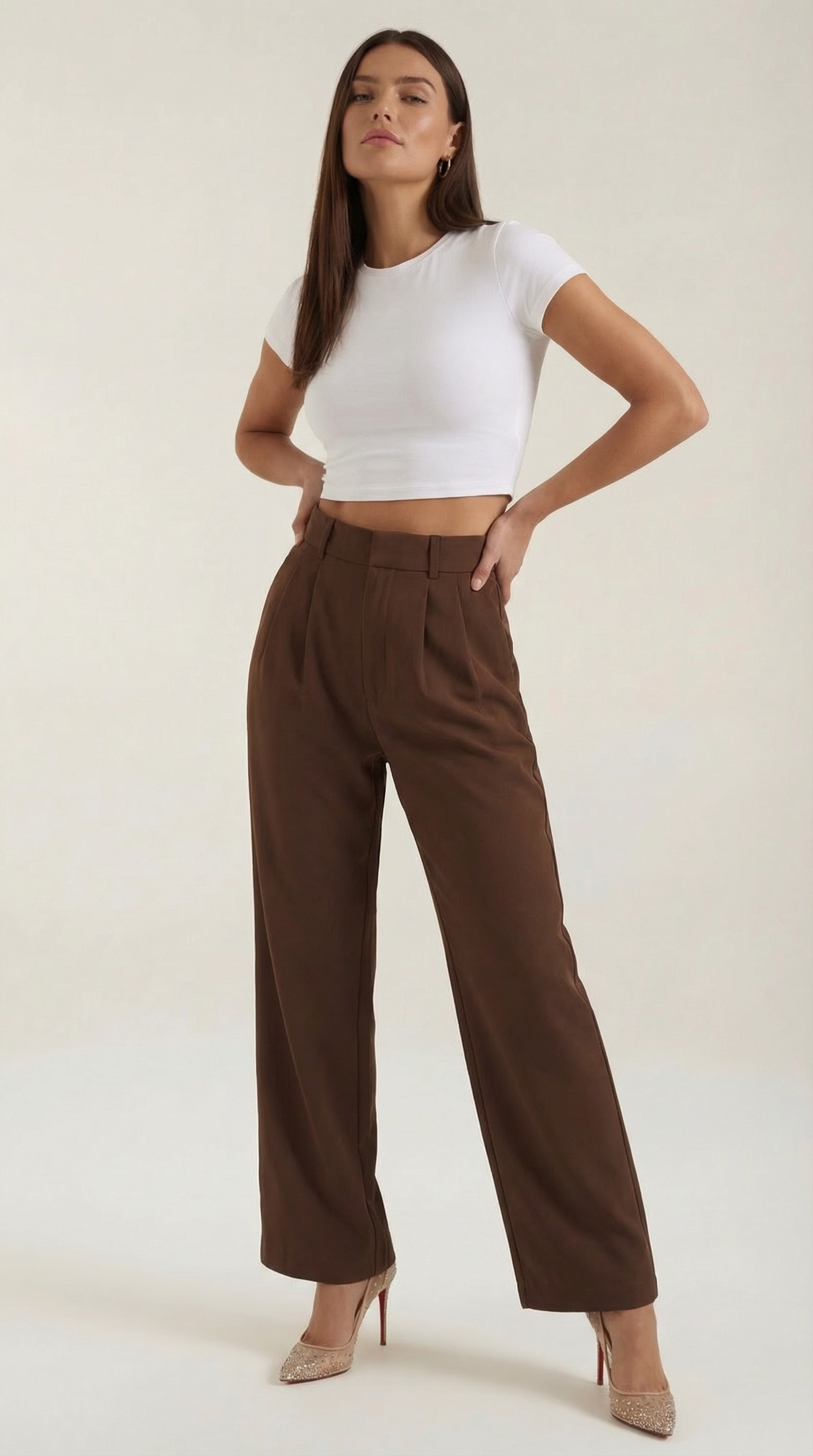 Emma Women's Pleated High Waist Wide-Leg Trousers - Brown