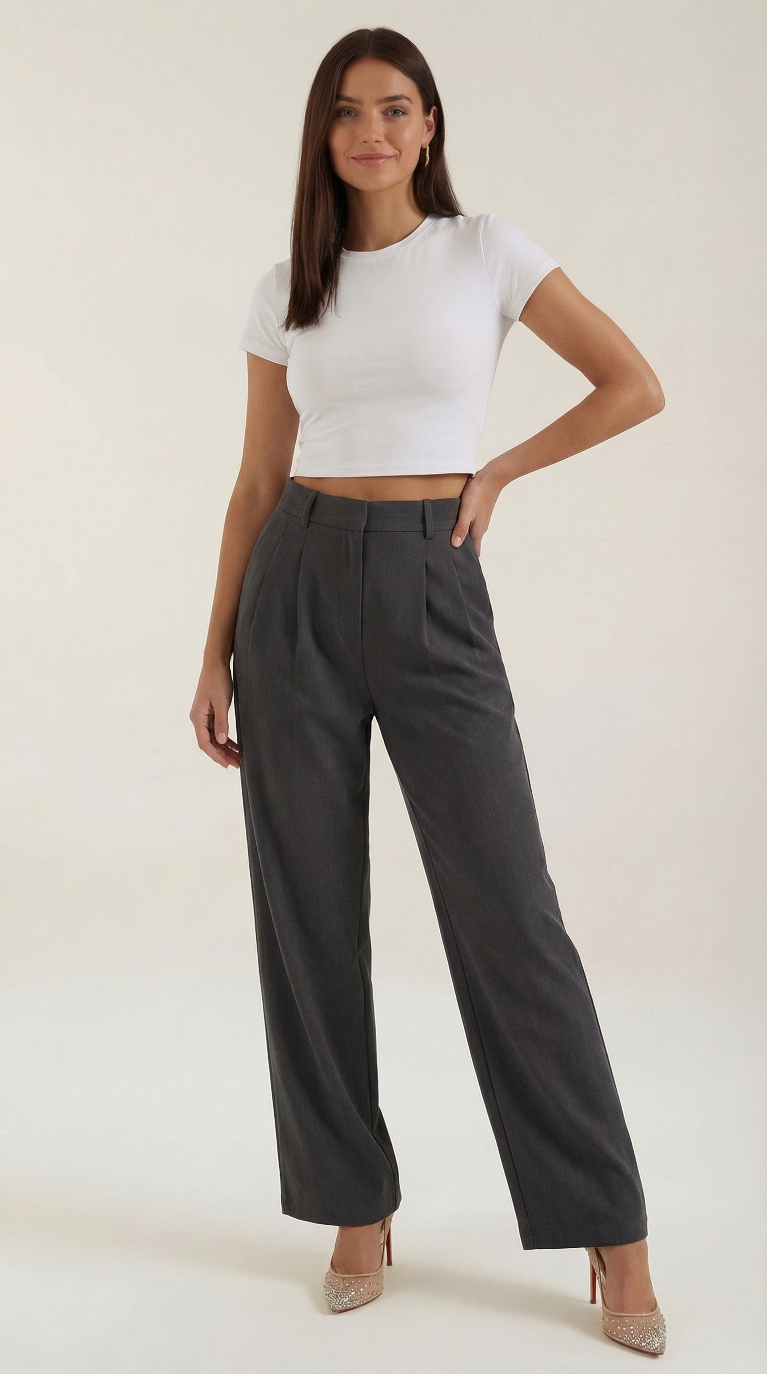 Emma Women's Pleated High Waist Wide-Leg Trousers - Dark Grey