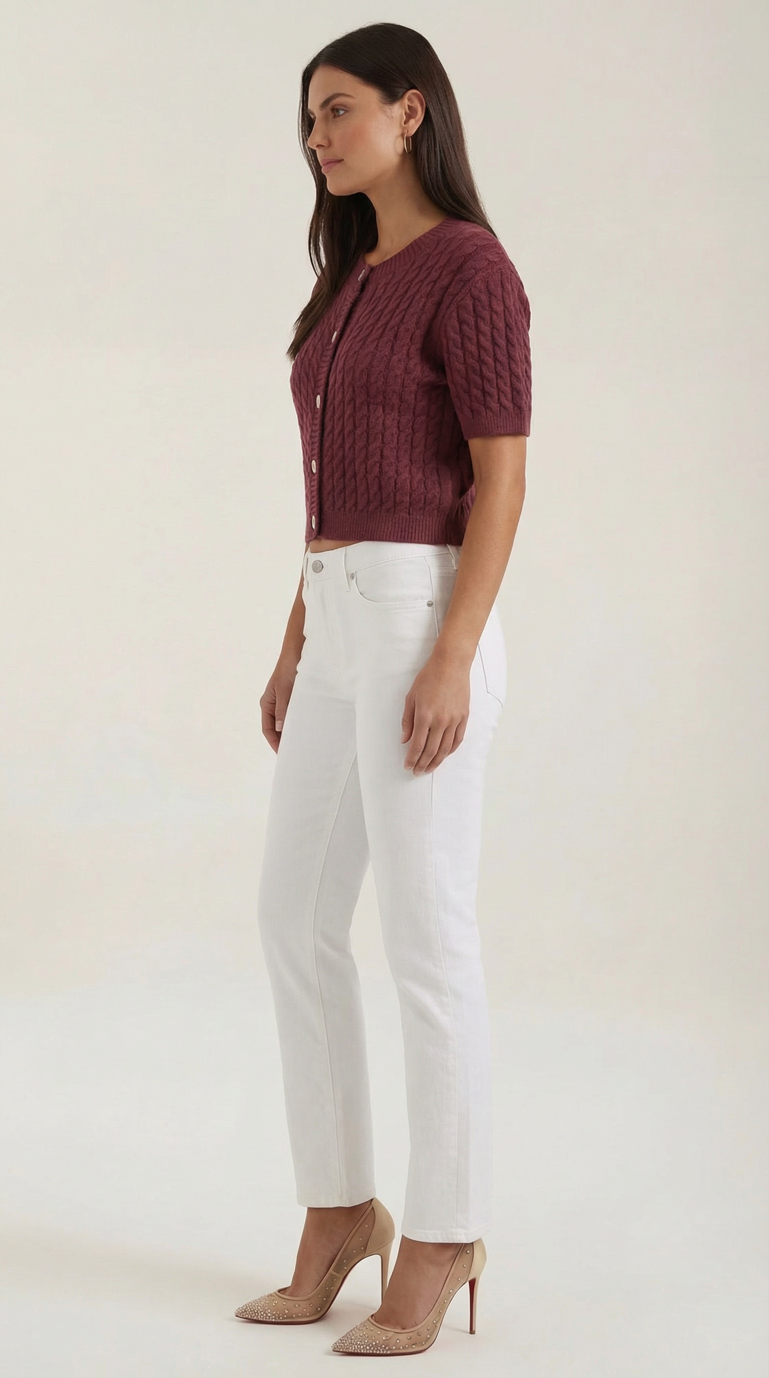 Faith Women's Cable Knit Short Sleeve Button Cardigan