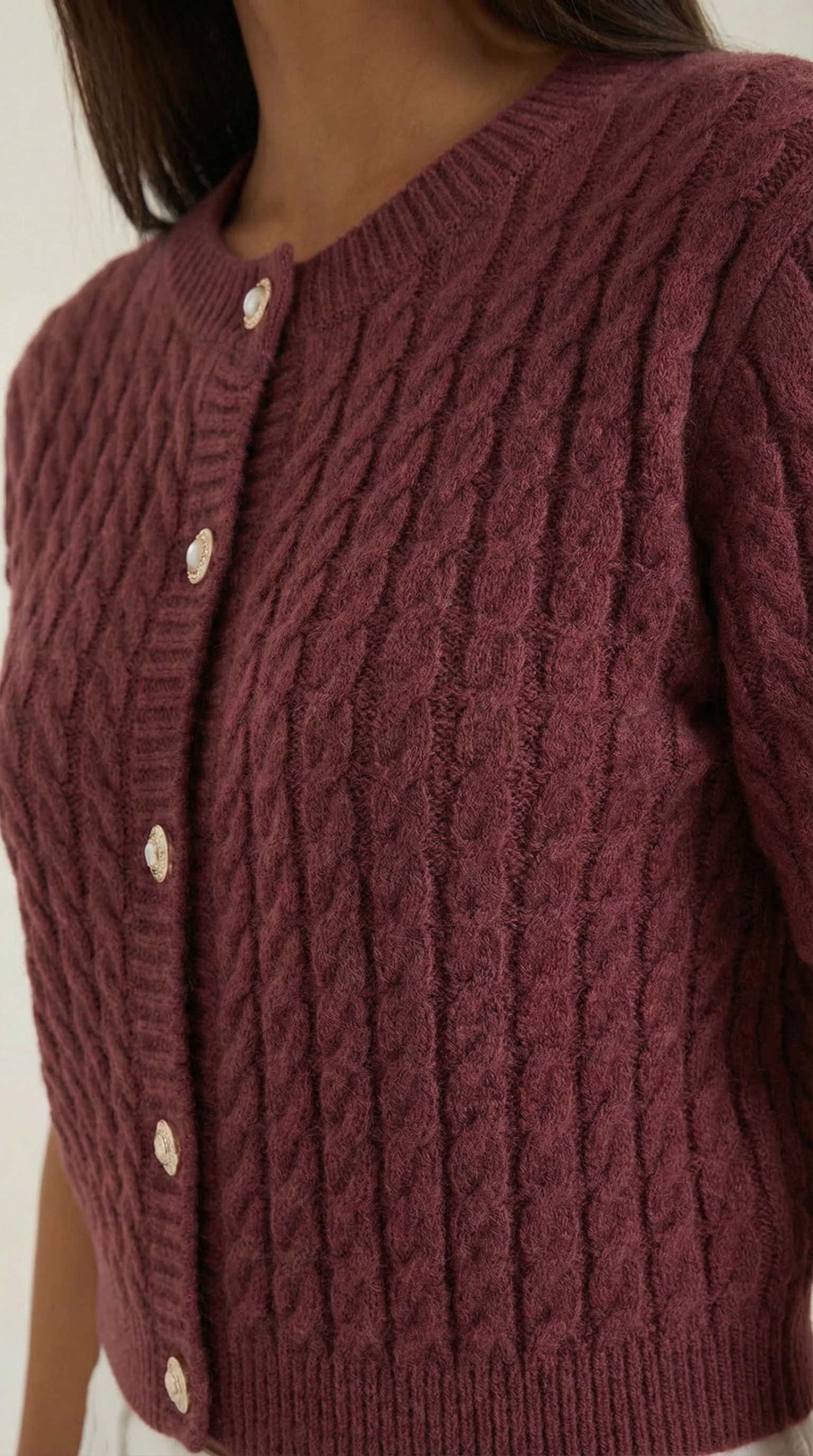 Faith Women's Cable Knit Short Sleeve Button Cardigan